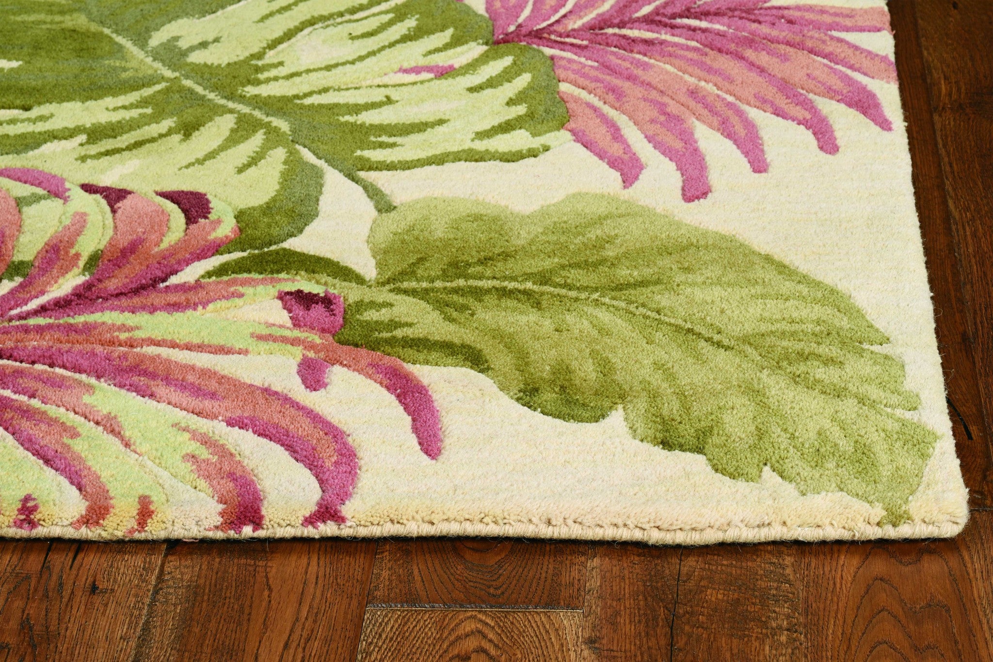 3' x 5' Beige Palm Leaves Wool Indoor Area Rug