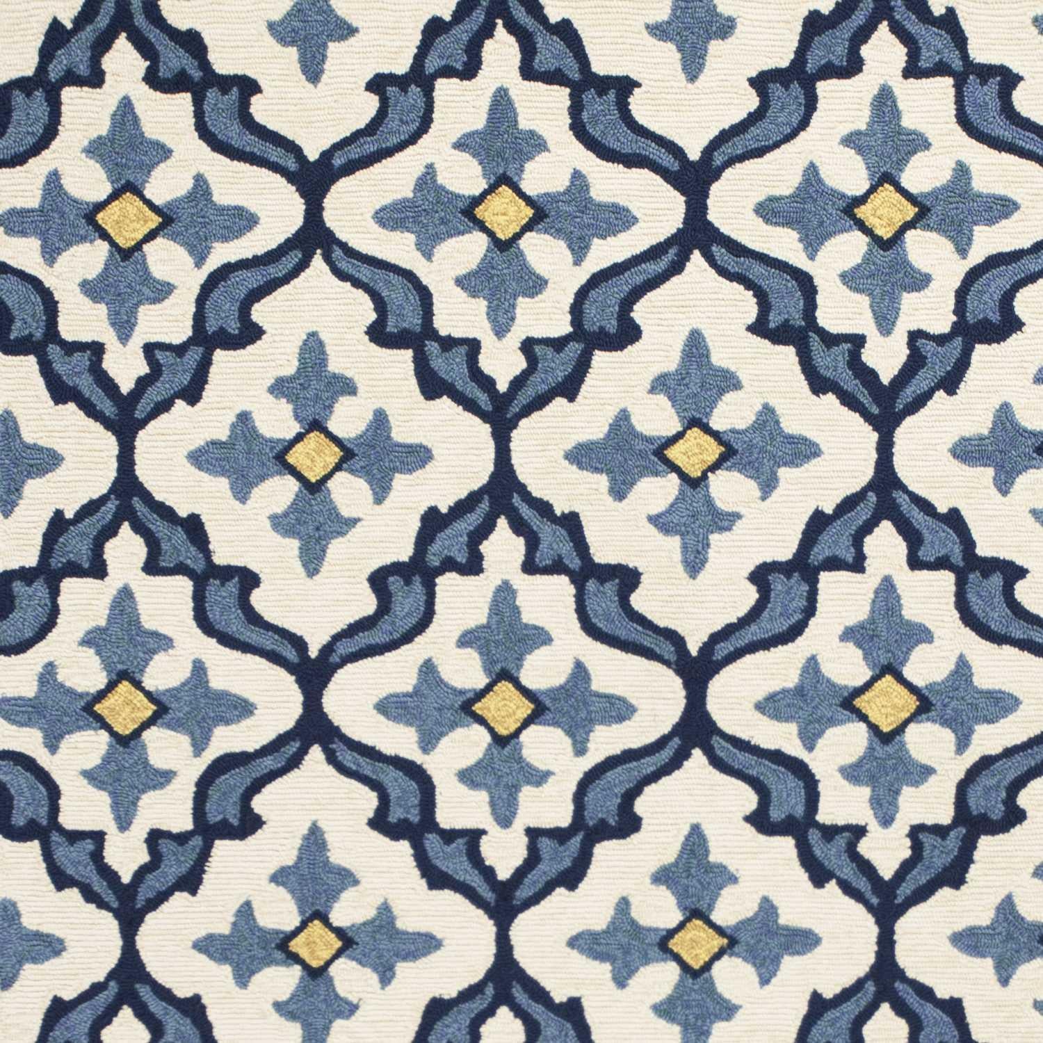 5' x 7' Ivory or Blue Geometric Mosaic Indoor Outdoor Area Rug