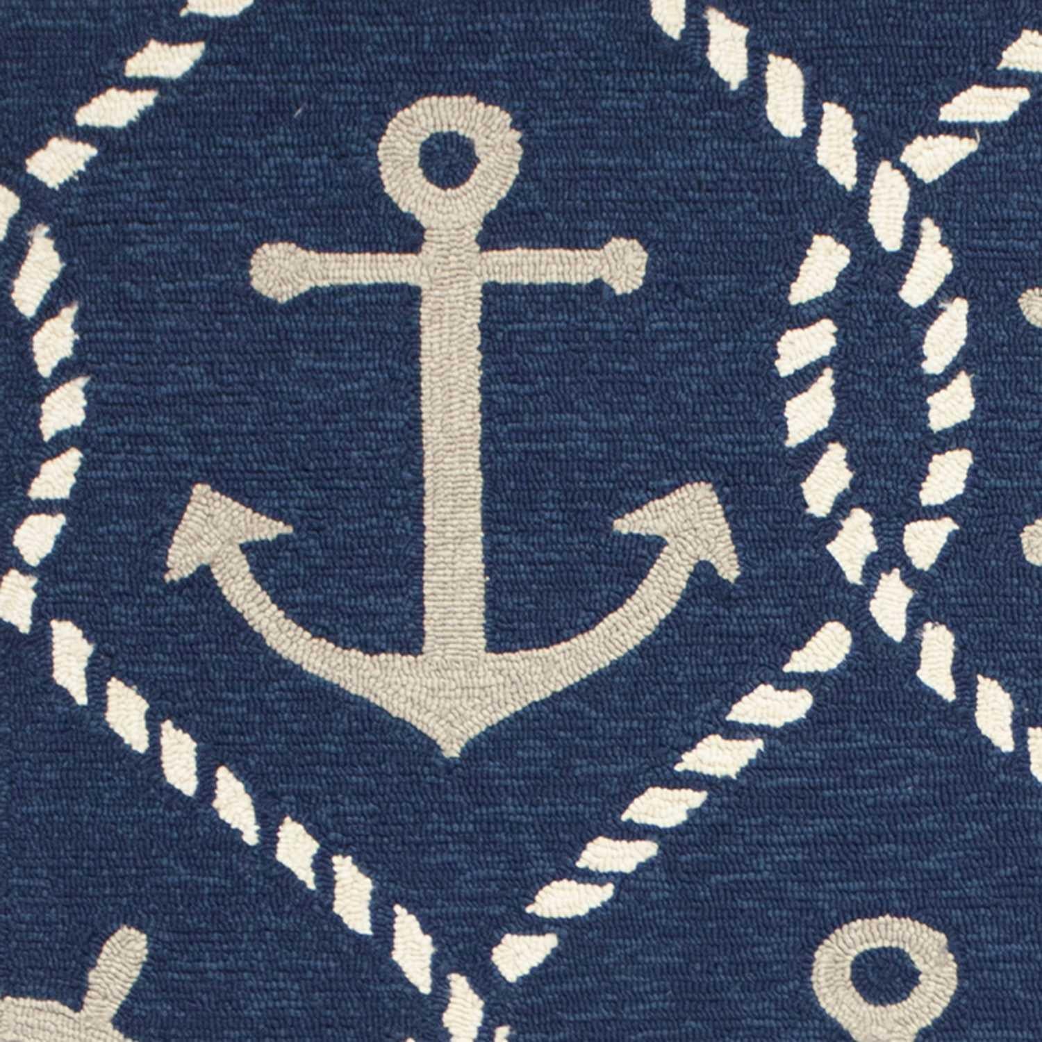 5'x8' Navy Blue Hand Hooked UV Treated Nautical Indoor Outdoor Area Rug