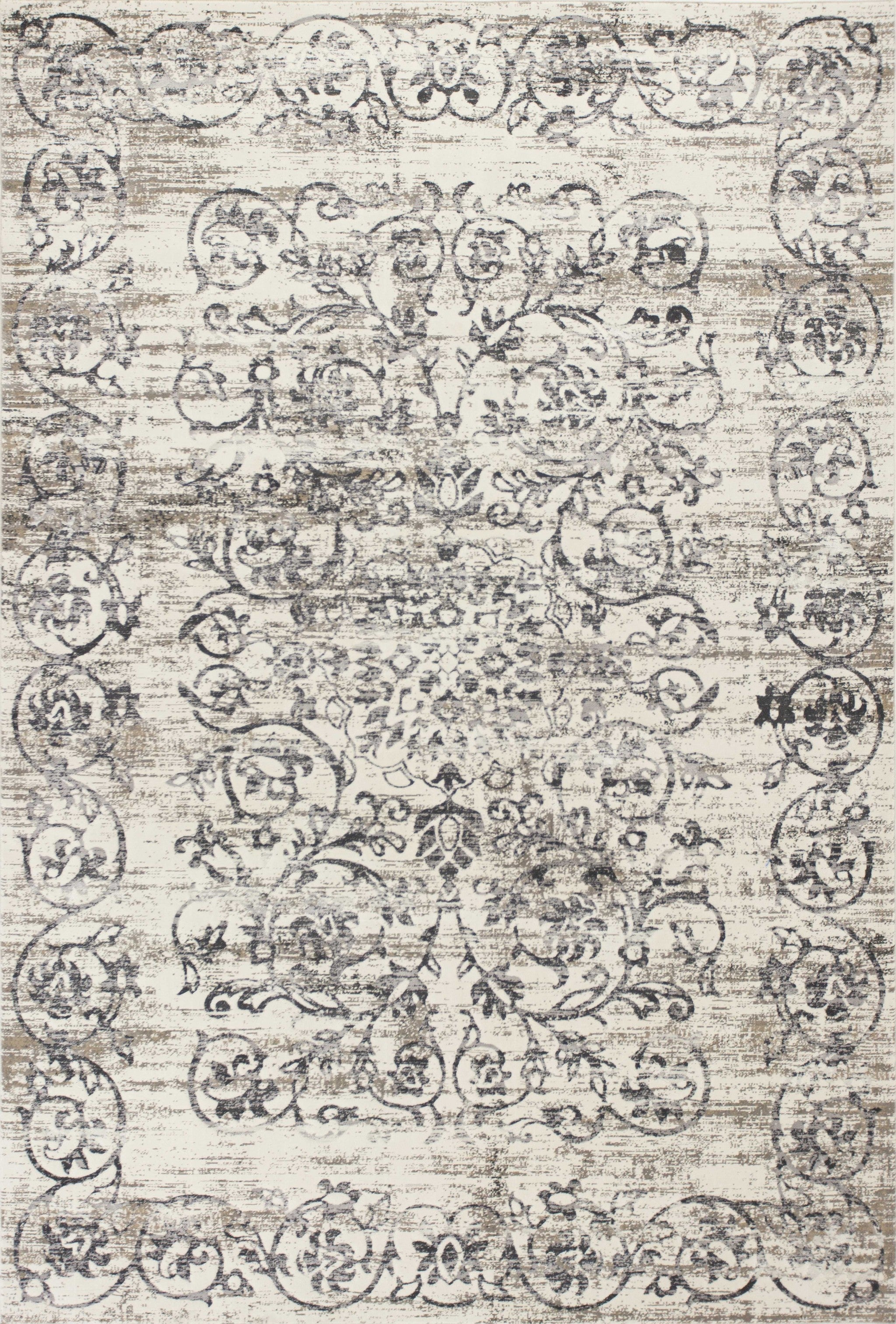 5'x8' Ivory Grey Machine Woven Distressed Floral Traditional Indoor Area Rug Default Title