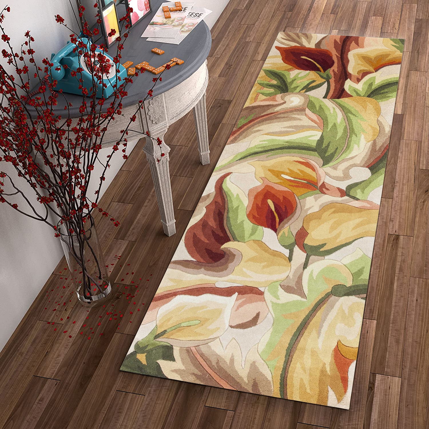 8' Ivory Hand Tufted Oversized Calla Lilies Indoor Runner Rug