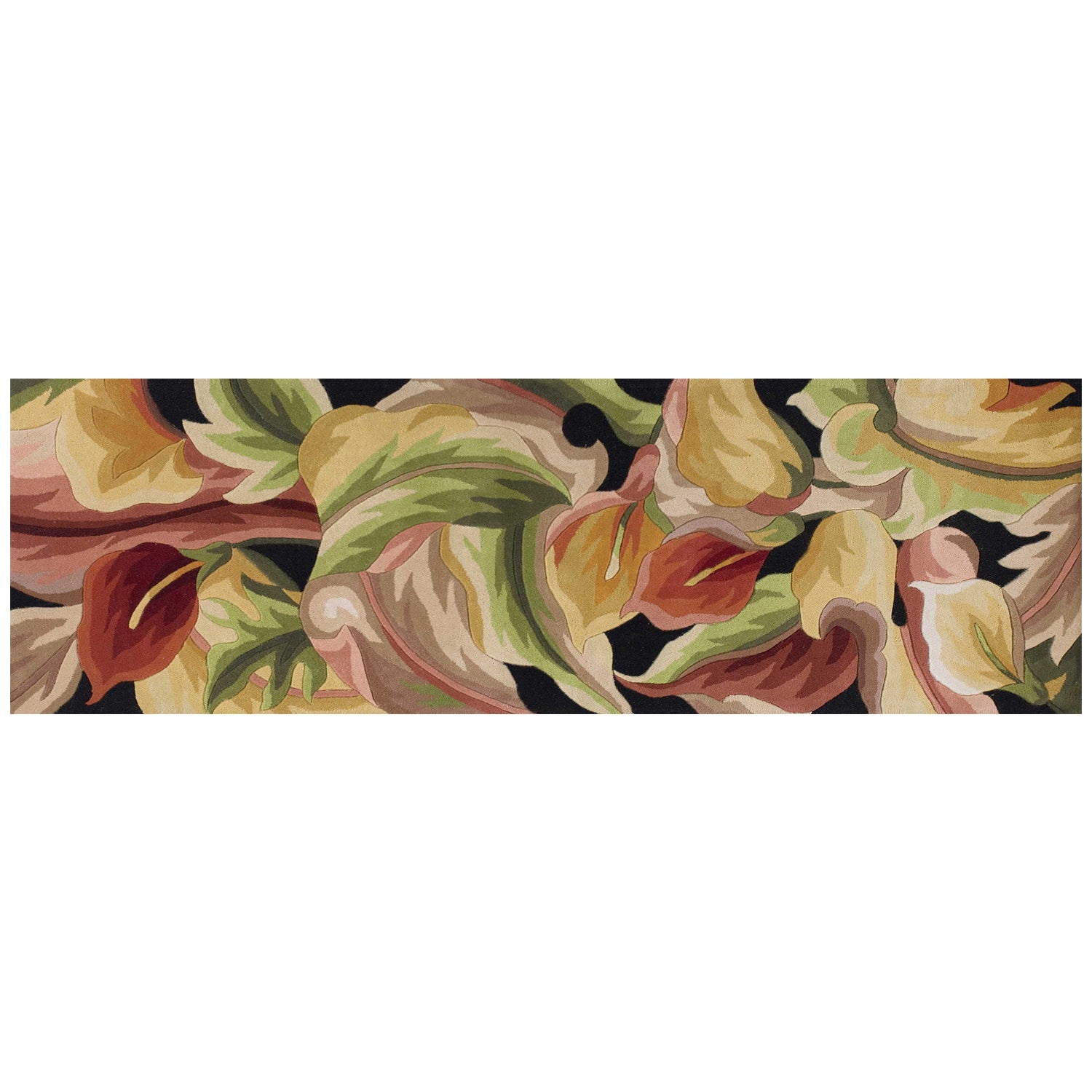 2' x 8' Black Lilies Wool Indoor Runner Rug