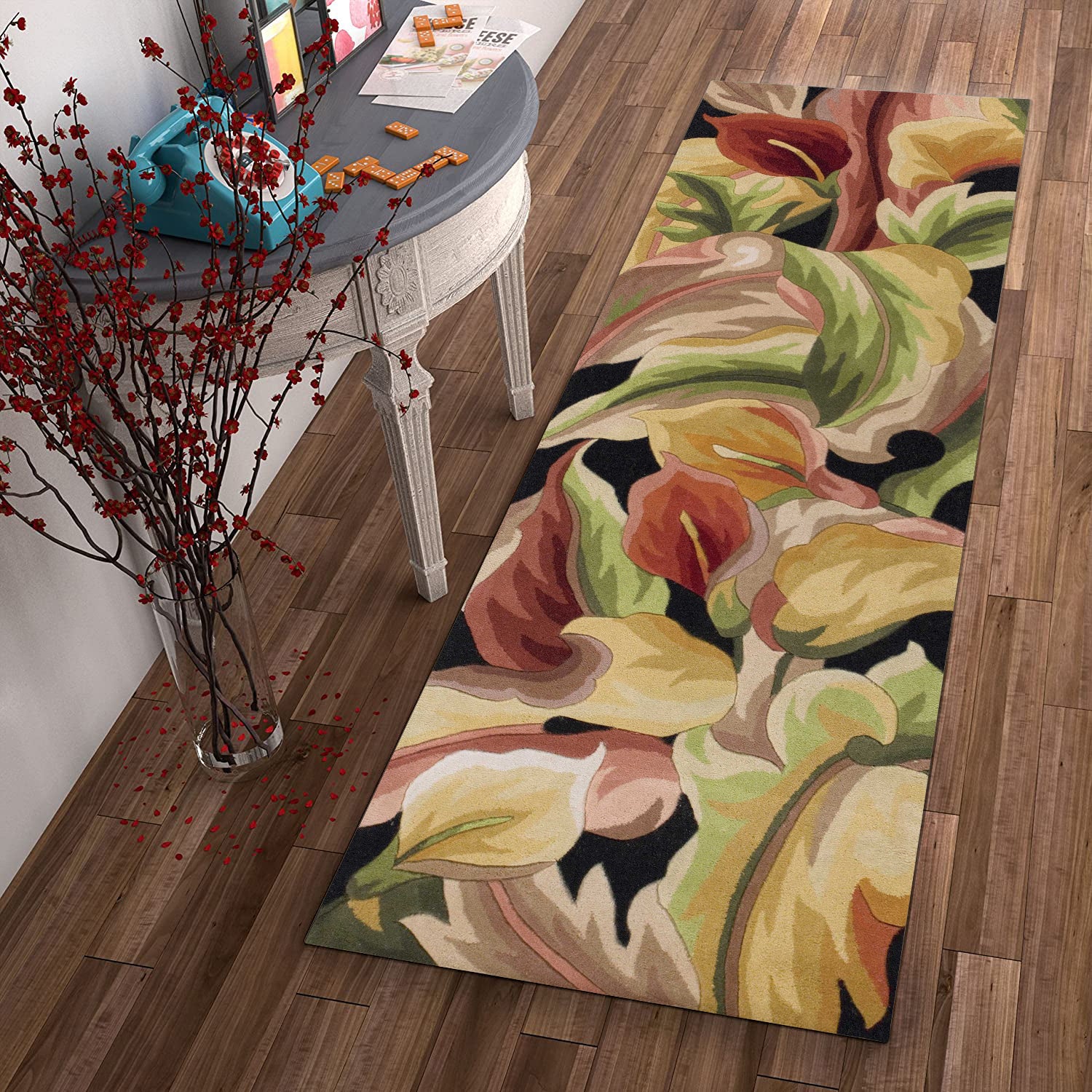 2' x 8' Black Lilies Wool Indoor Runner Rug