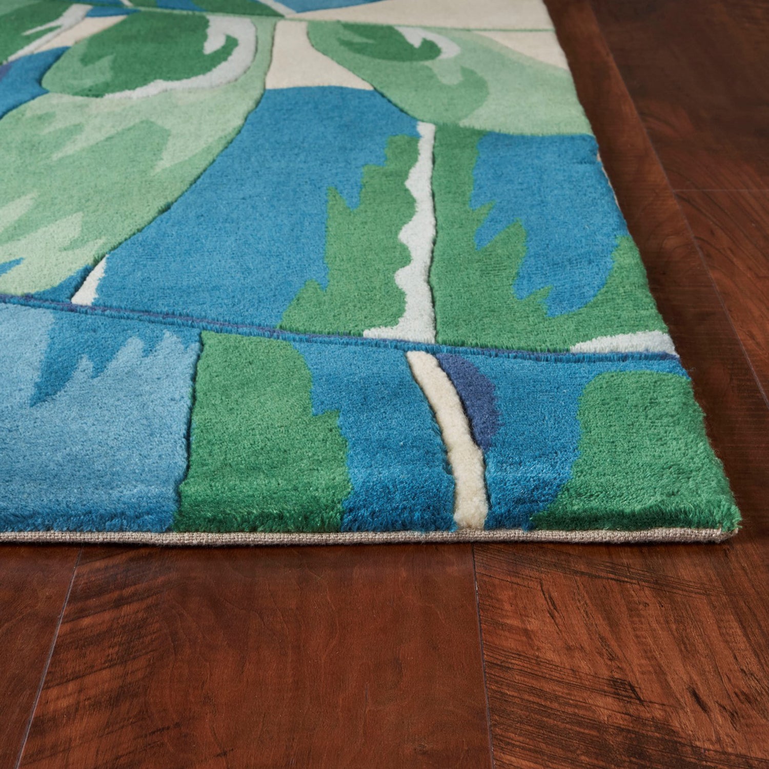 2' x 8' Ivory or Blue Laguna Leaves Wool Indoor Runner Rug