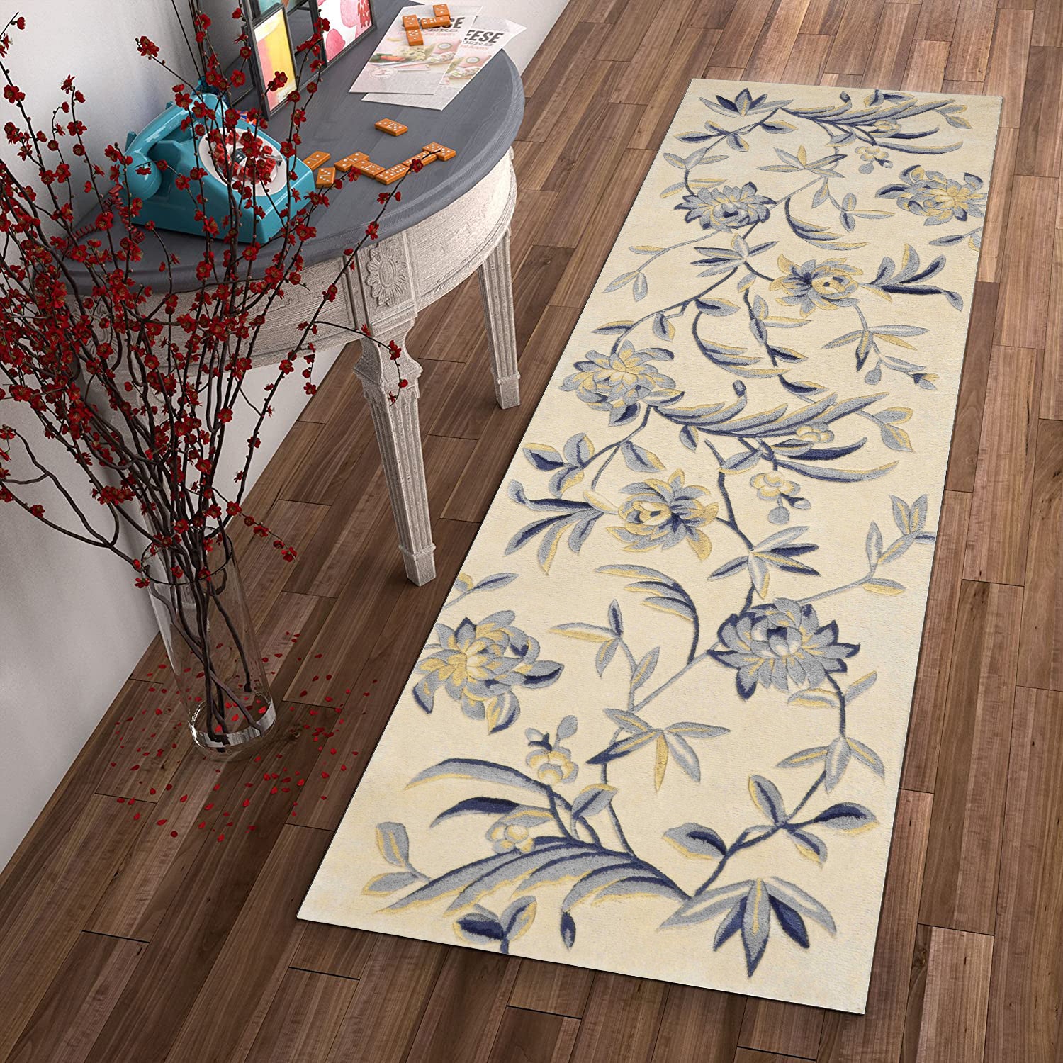 2' x 8'  Runner Wool Ivory or Blue Area Rug