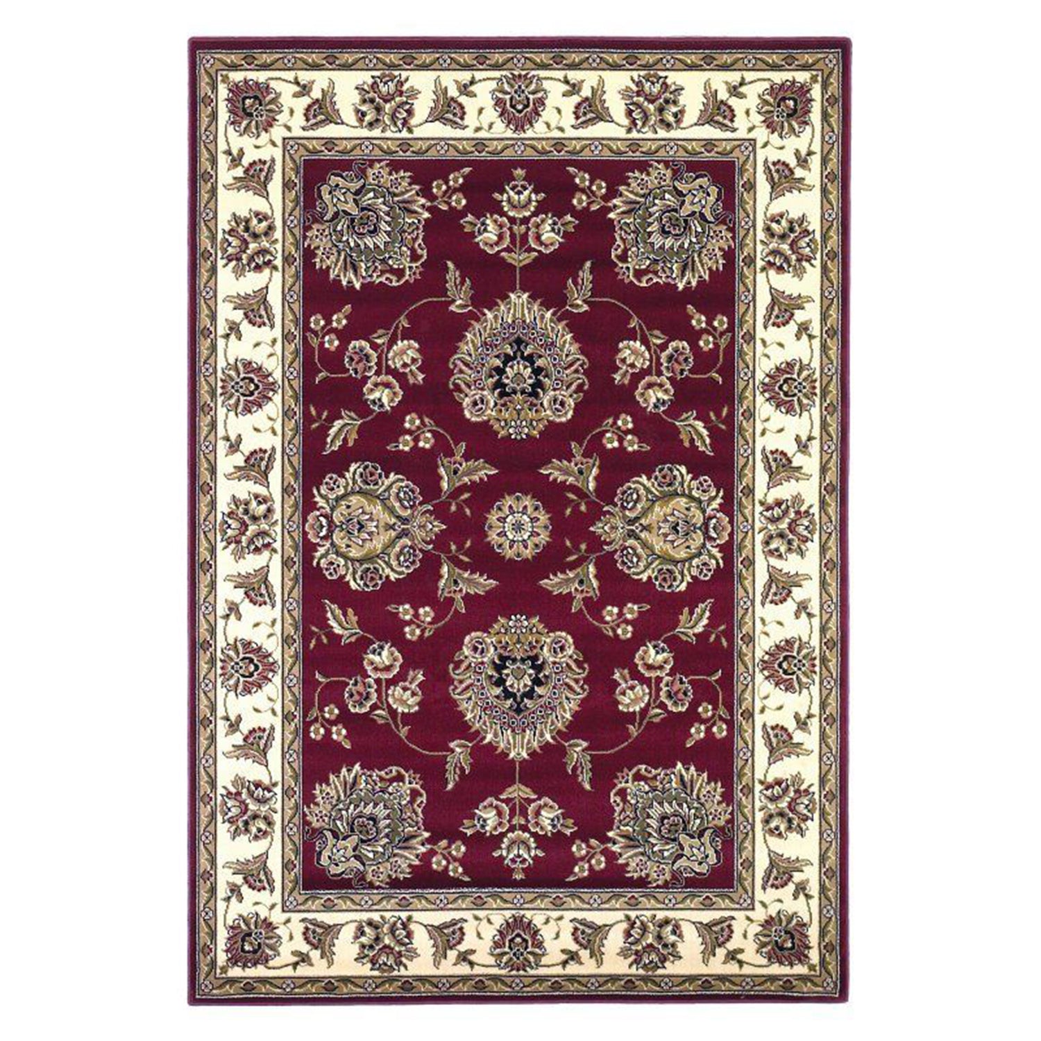 Red And Ivory Octagon Floral Vines Area Rug Default Title