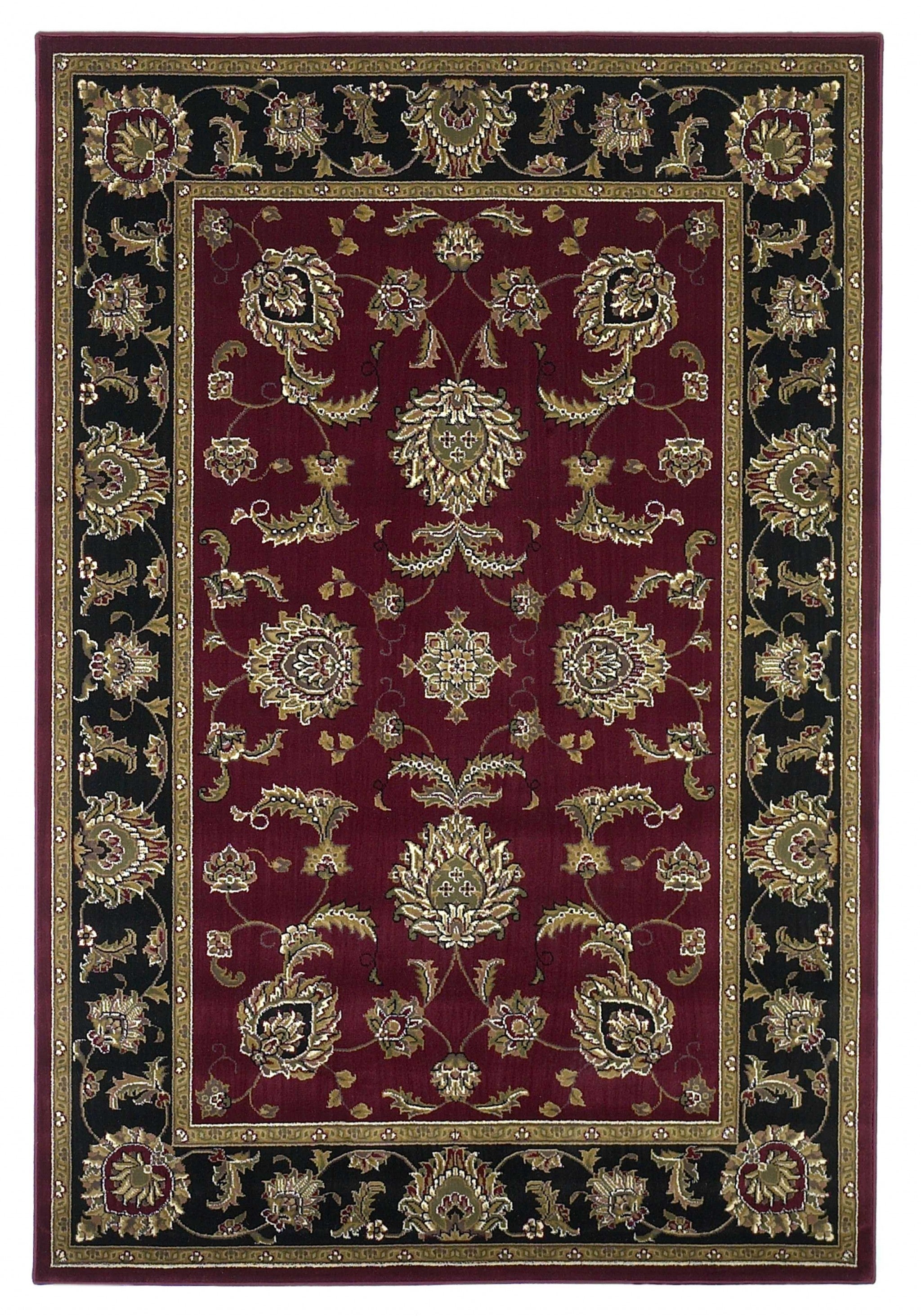 7' Octagon Red or Black Floral Vines Bordered Indoor Area Rug Default Title