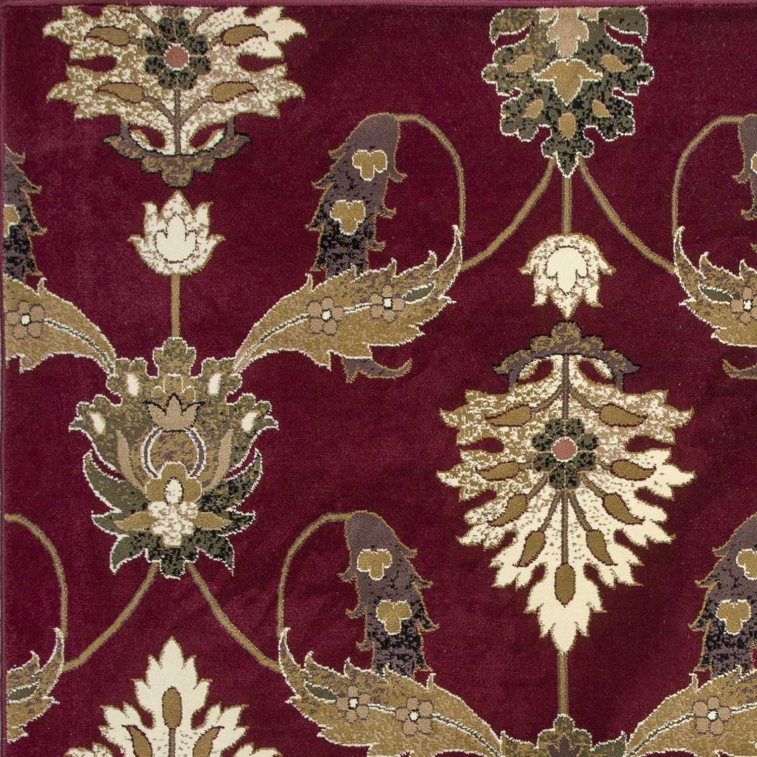 7' Octagon Red Floral Vines Indoor Area Rug Default Title