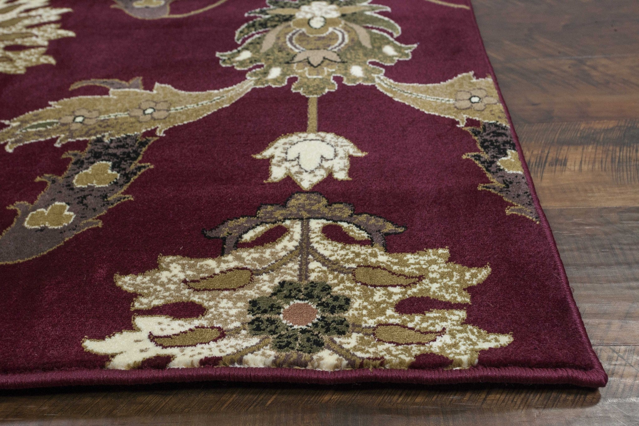 7' Octagon Red Floral Vines Indoor Area Rug Default Title