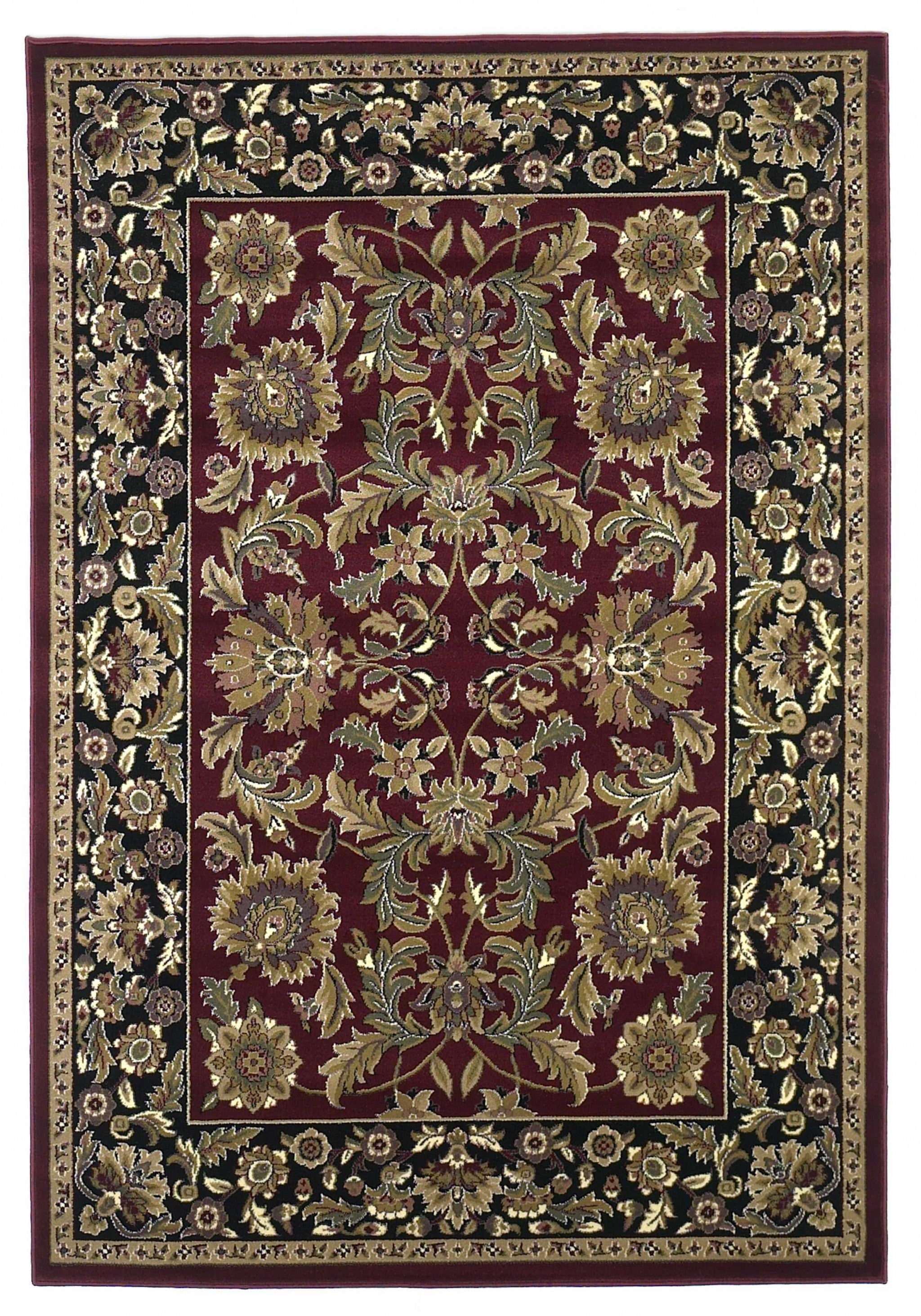 7' Octagon Red or Black Floral Bordered Indoor Area Rug Default Title