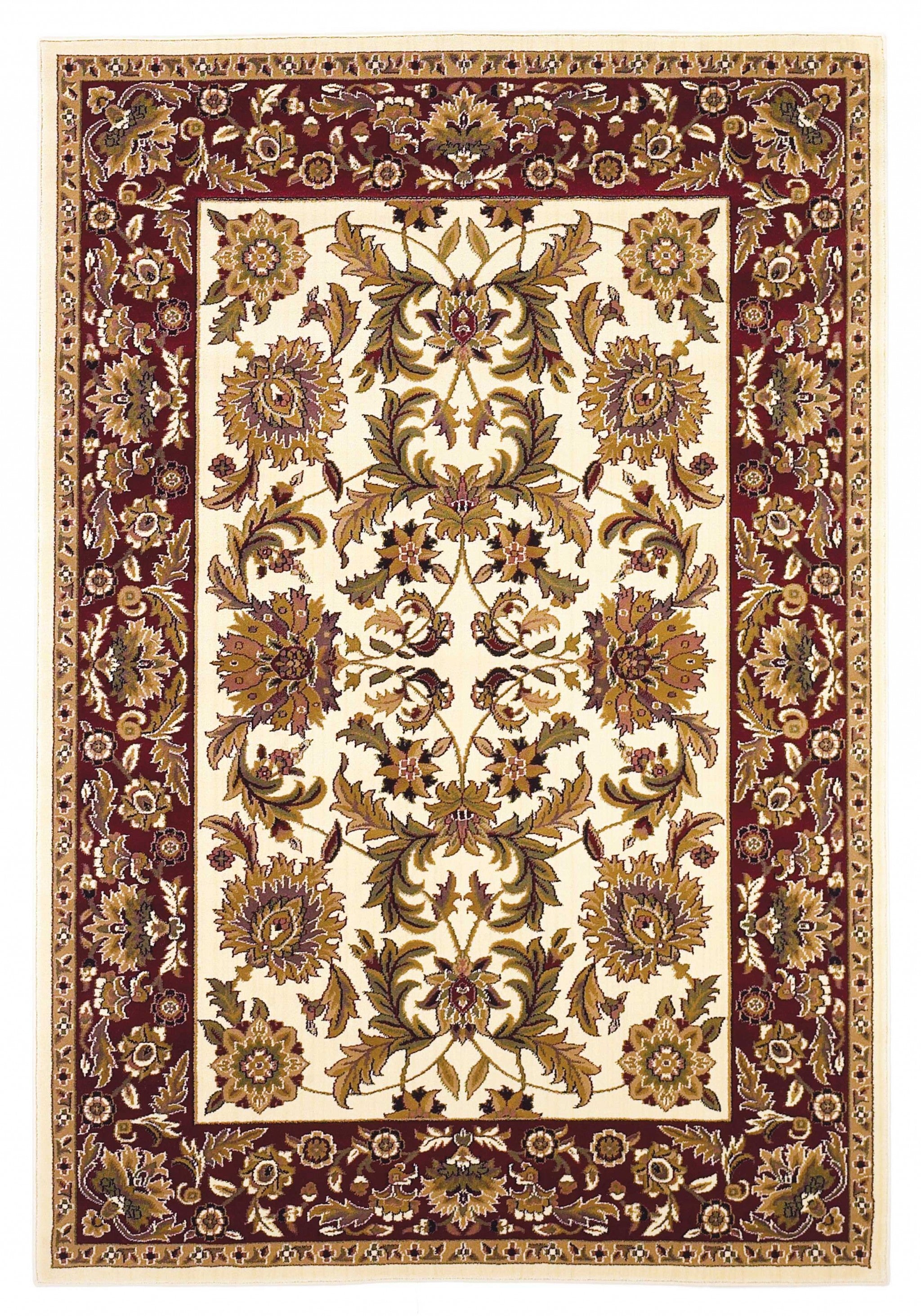 7' Octagon Ivory or Red Floral Bordered Indoor Area Rug Default Title