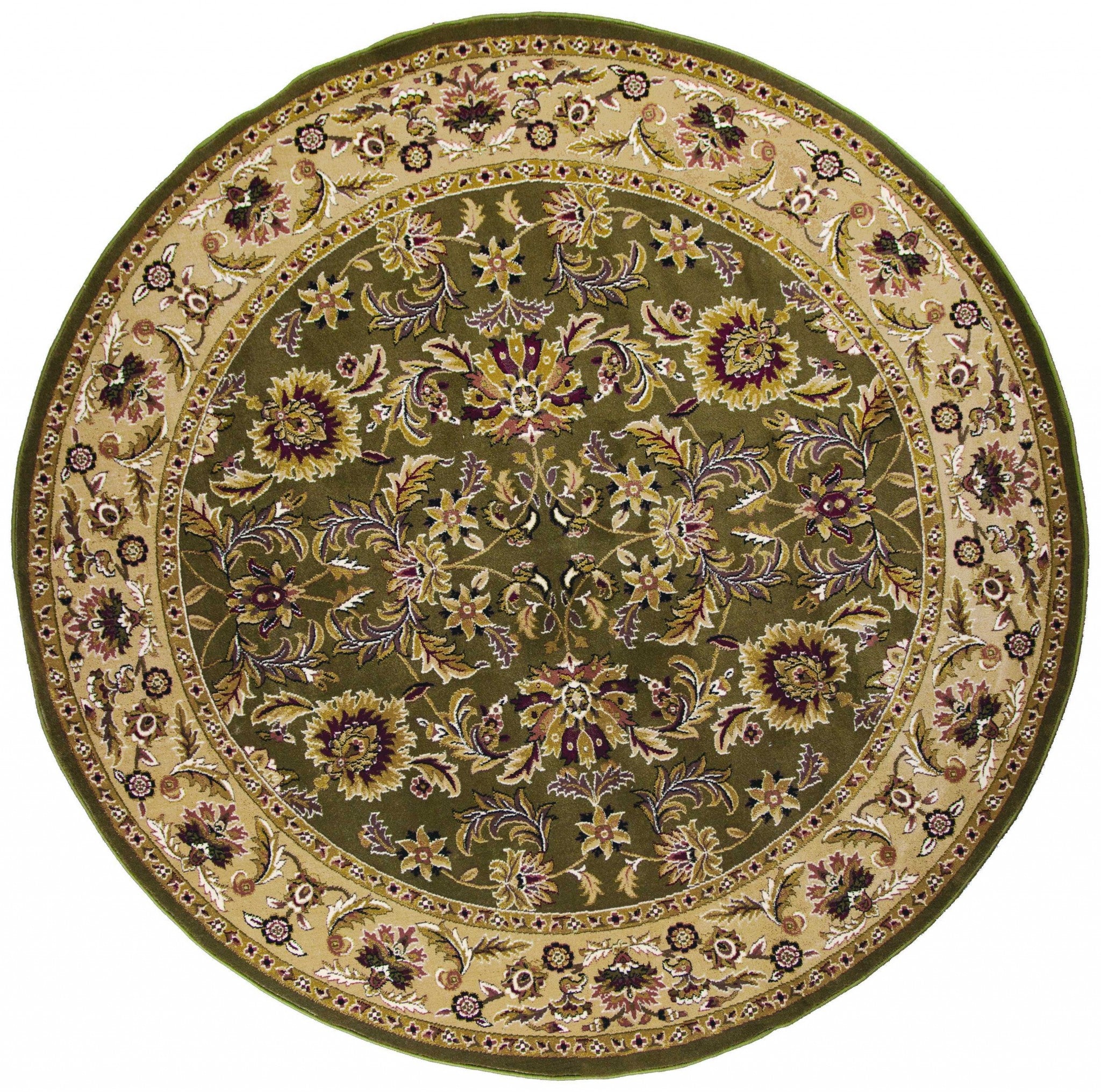 Green And Taupe Octagon Floral Vines Area Rug Default Title