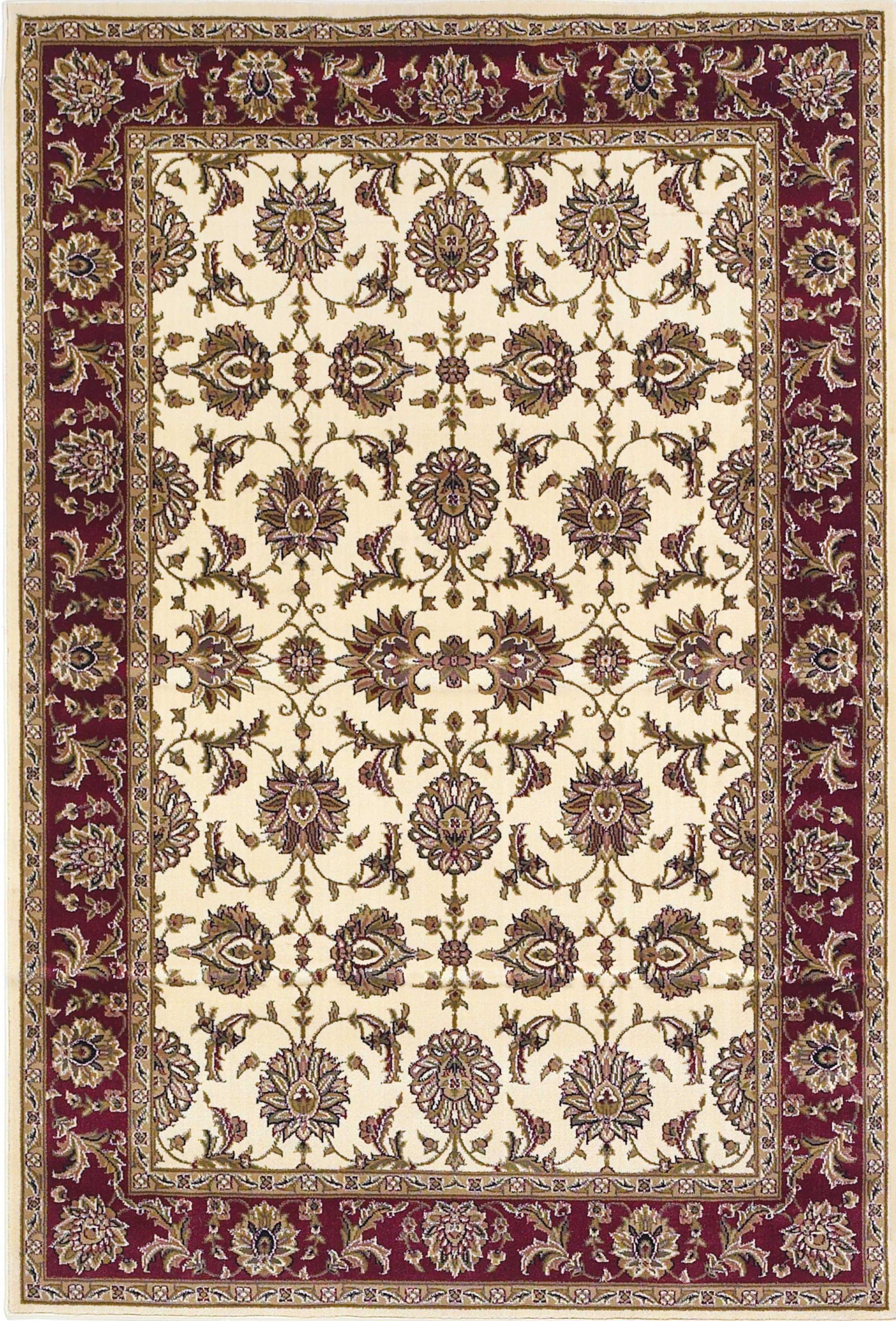 7' Octagon Ivory or Red Floral Vines Bordered Indoor Area Rug Default Title