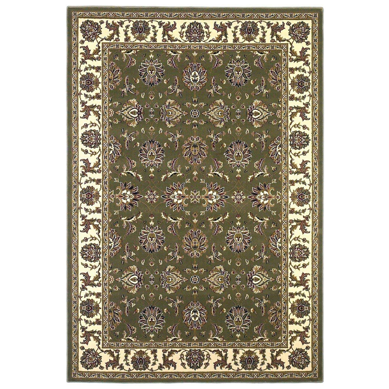 Green And Ivory Octagon Floral Vines Area Rug Default Title