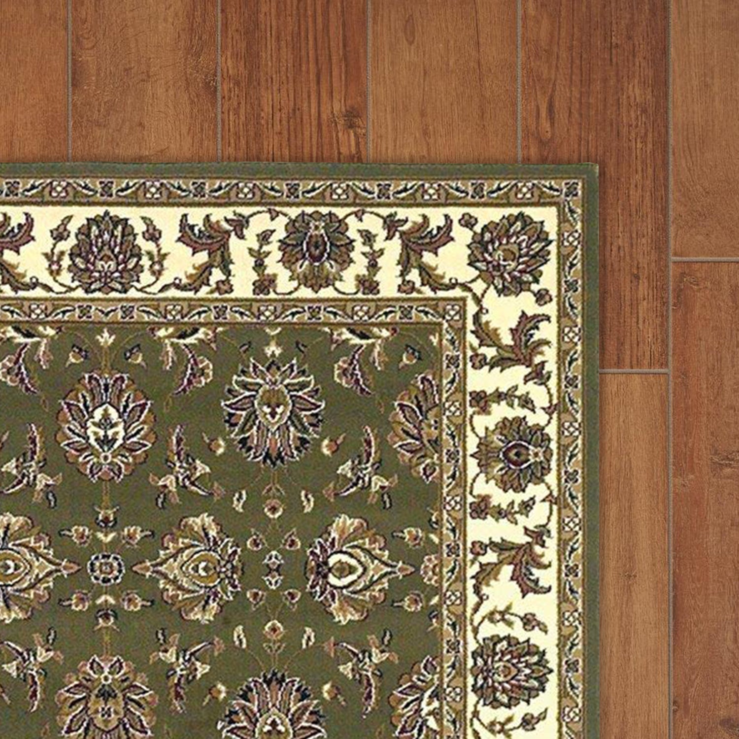 Green And Ivory Octagon Floral Vines Area Rug Default Title
