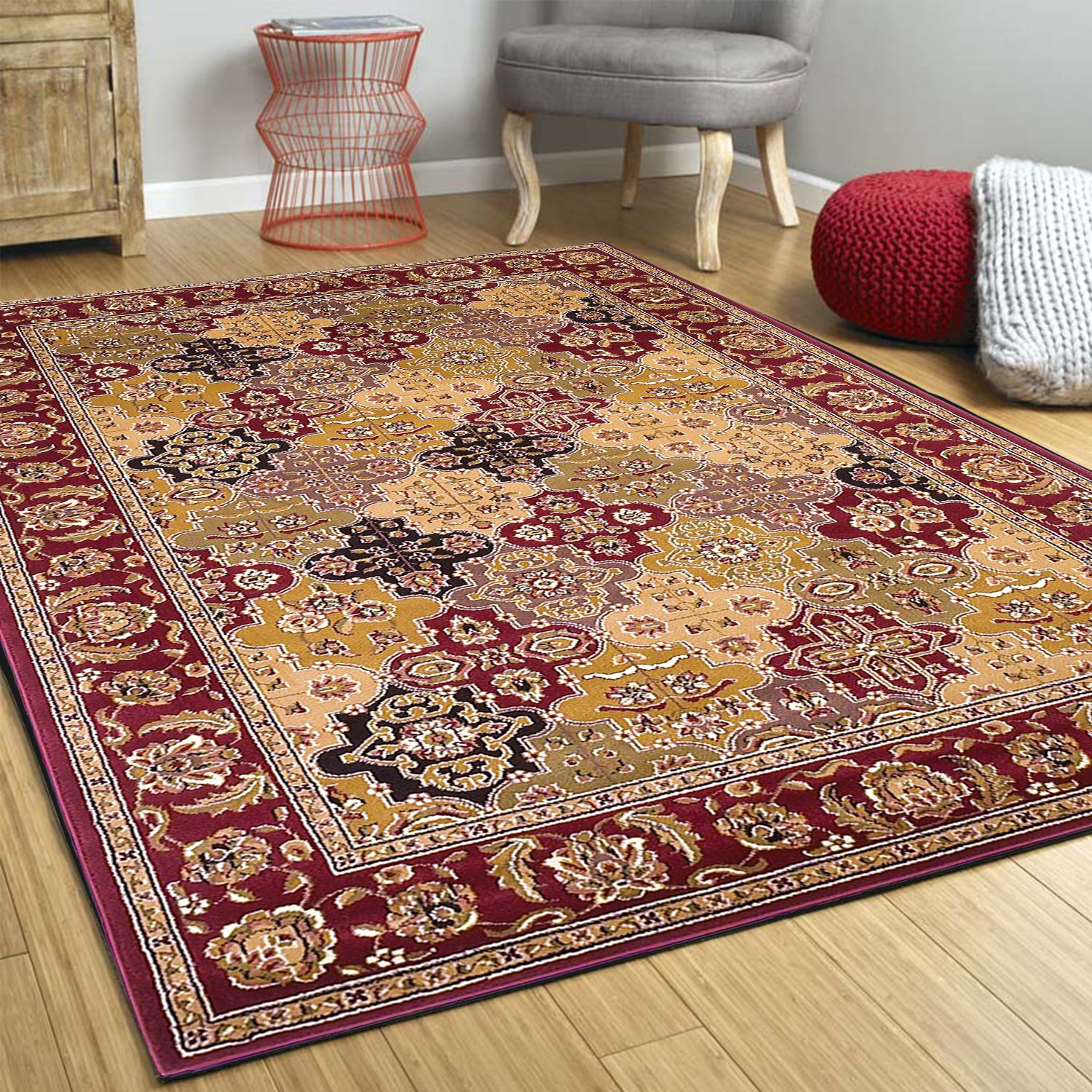 Red Octagon Quatrefoil Area Rug