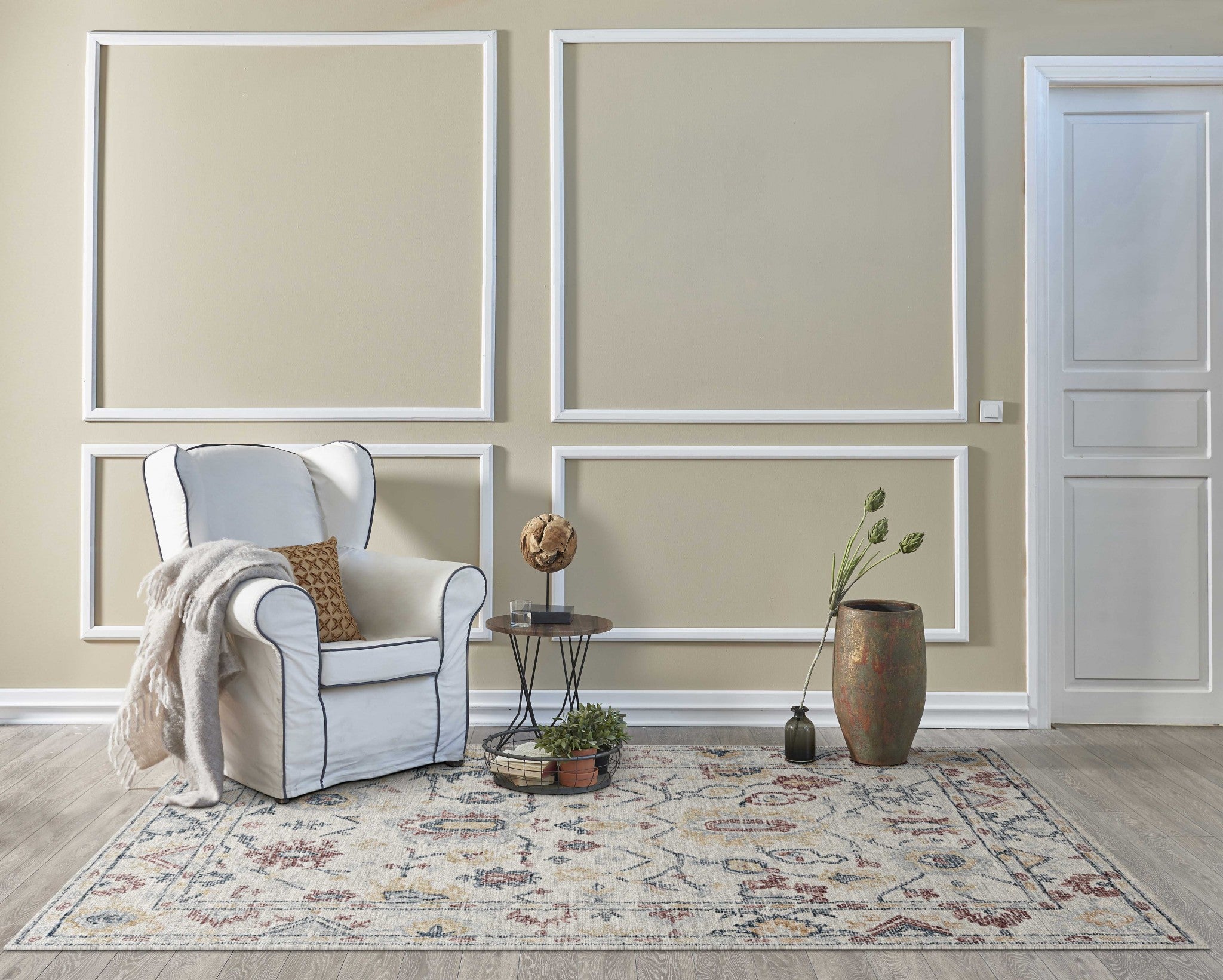 Black Beige Machine Woven Traditional Medallion Octagon Indoor Area Rug Default Title