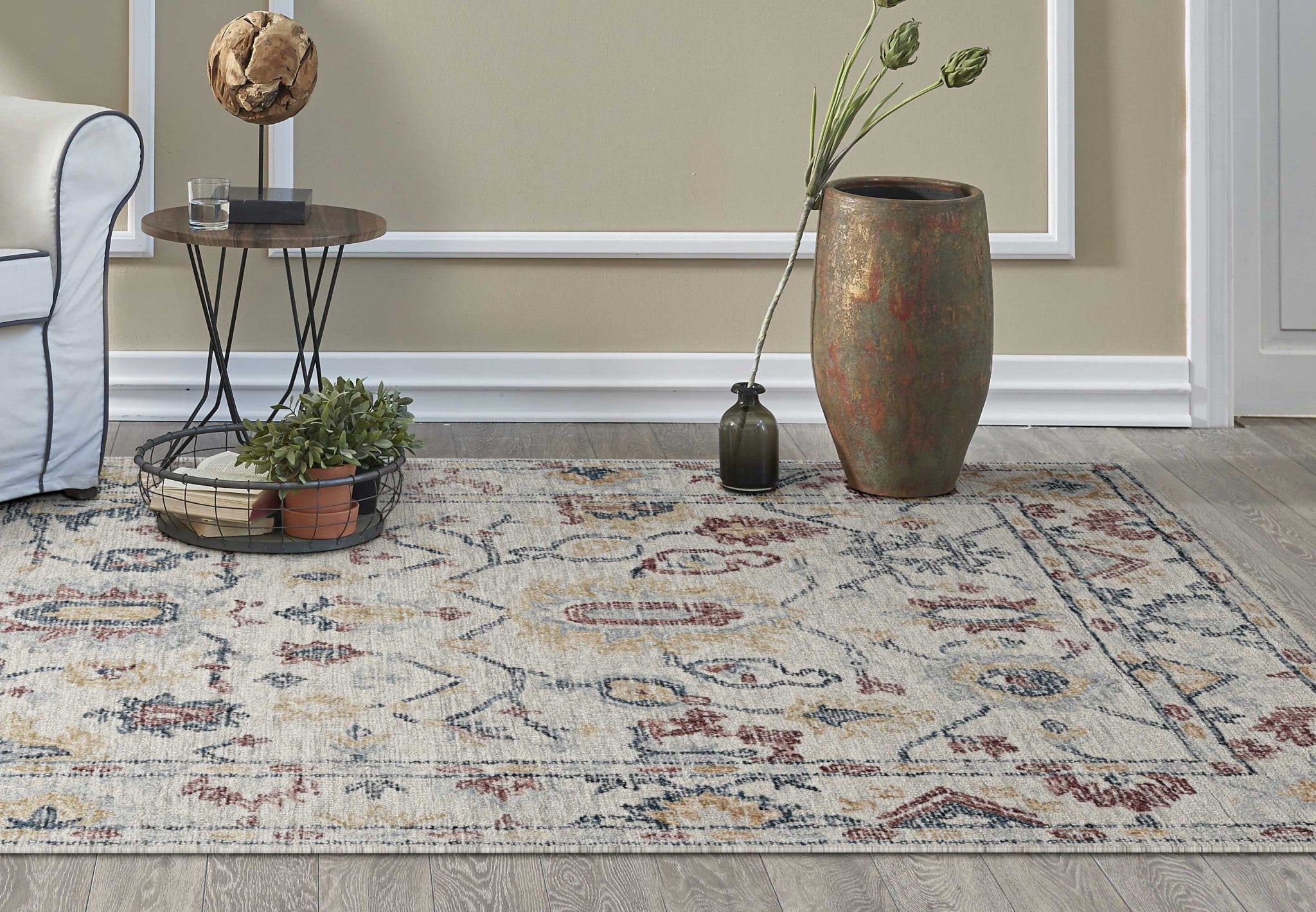 Black Beige Machine Woven Traditional Medallion Octagon Indoor Area Rug Default Title