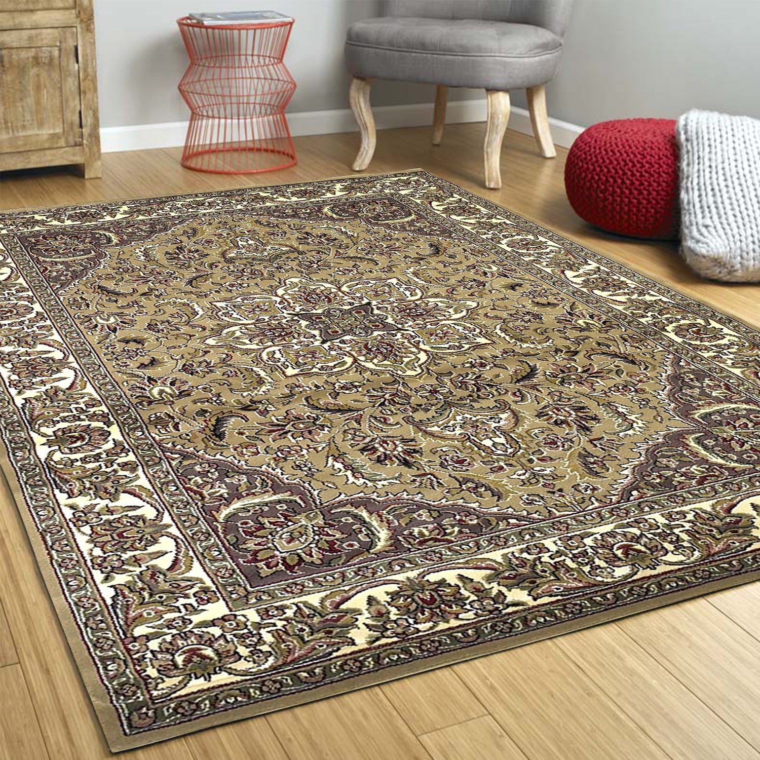 Beige And Ivory Octagon Medallion Area Rug Default Title