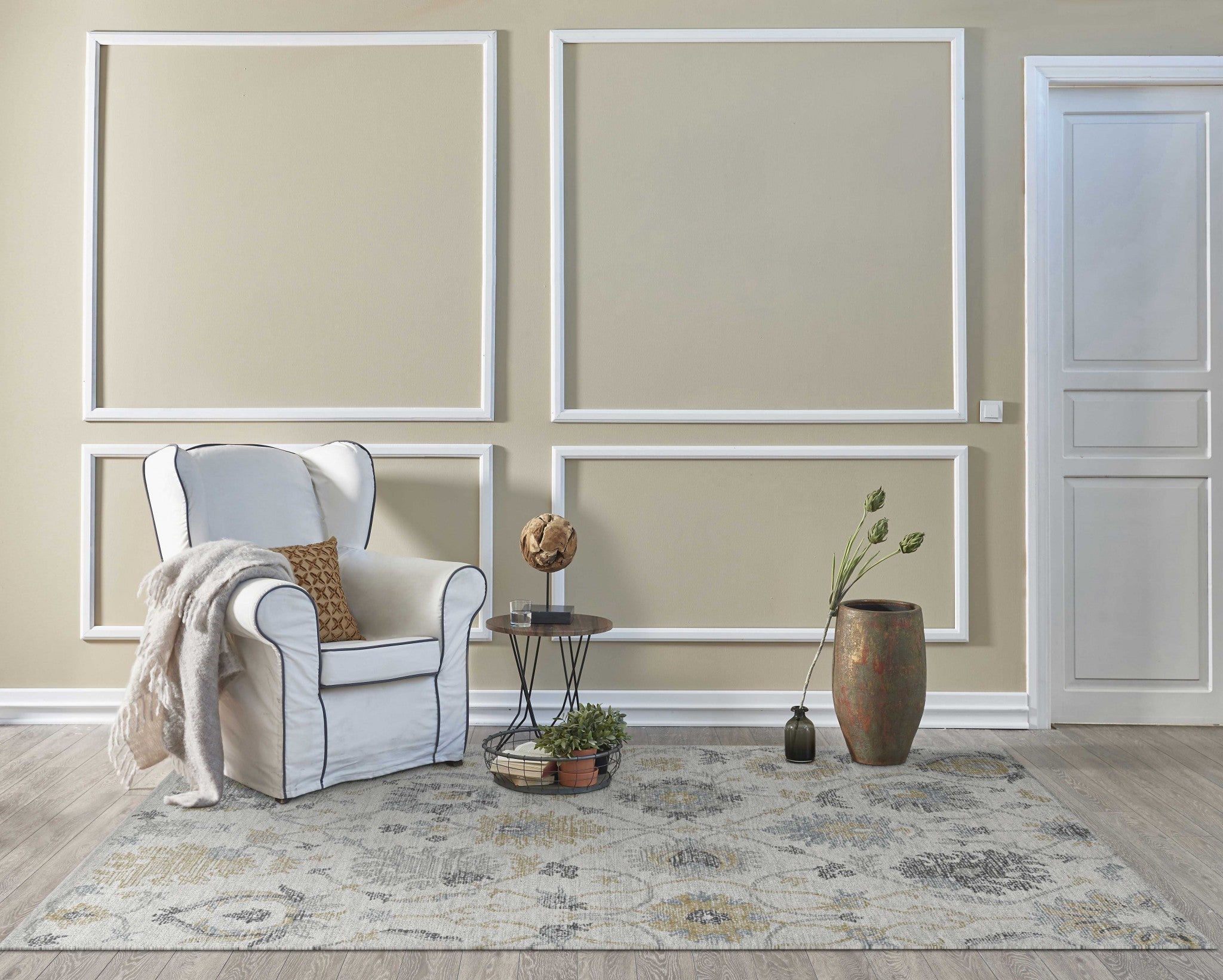 Ivory Octagon Floral Vines Area Rug Default Title