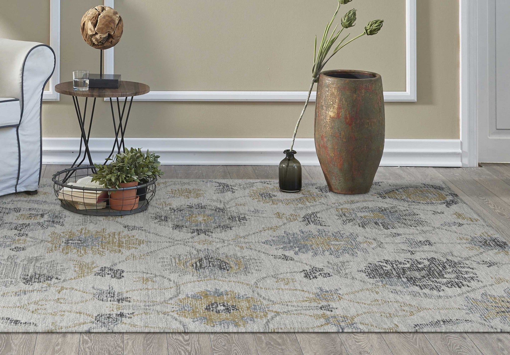 Ivory Octagon Floral Vines Area Rug Default Title