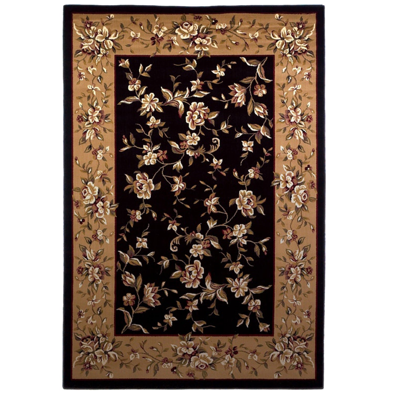 Black And Beige Octagon Floral Vines Area Rug Default Title