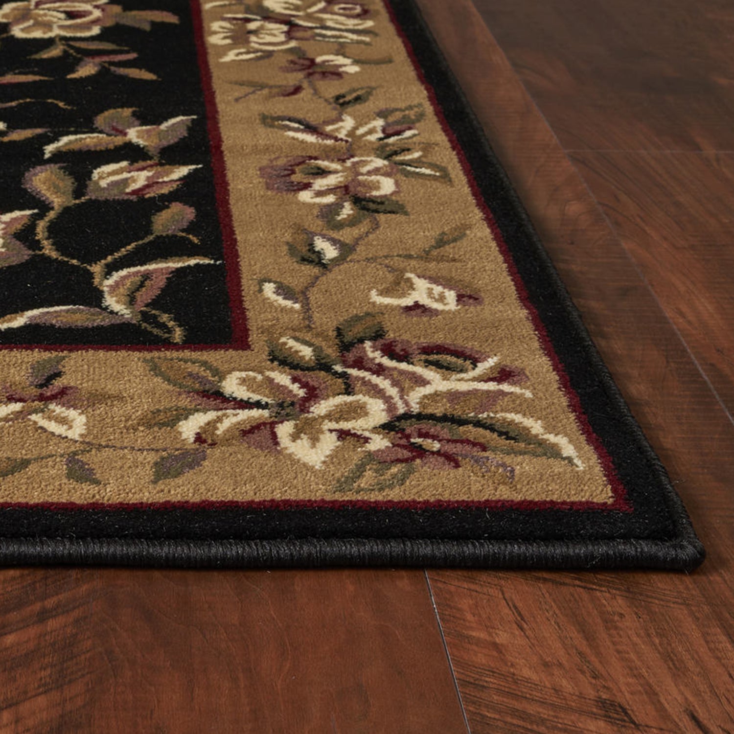 Black And Beige Octagon Floral Vines Area Rug Default Title