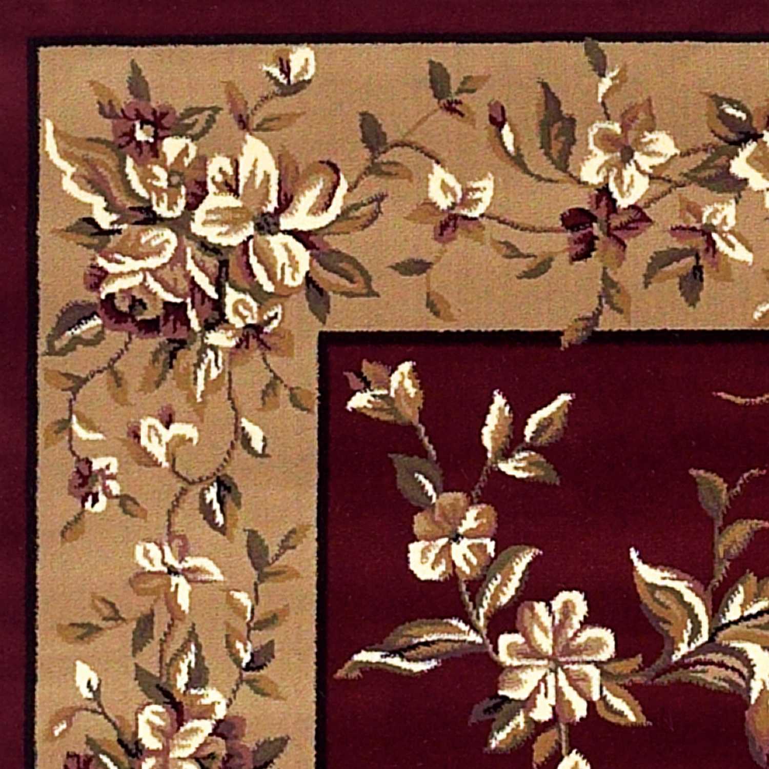 Red And Beige Octagon Floral Vines Area Rug Default Title