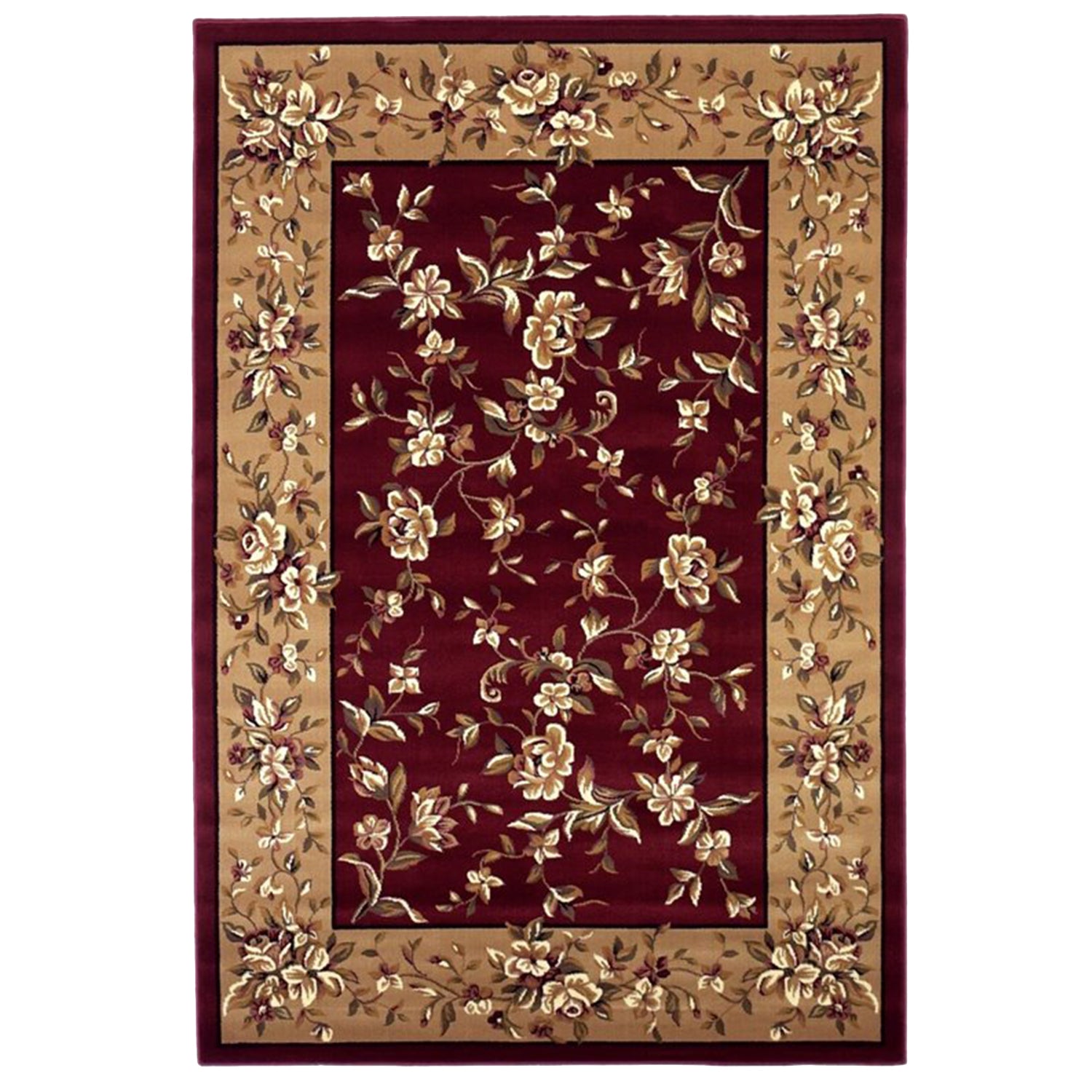 Red And Beige Octagon Floral Vines Area Rug Default Title