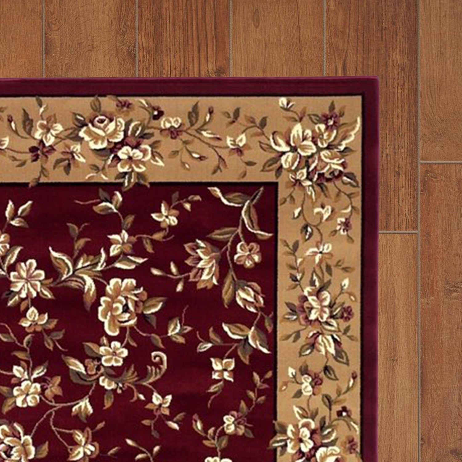Red And Beige Octagon Floral Vines Area Rug Default Title
