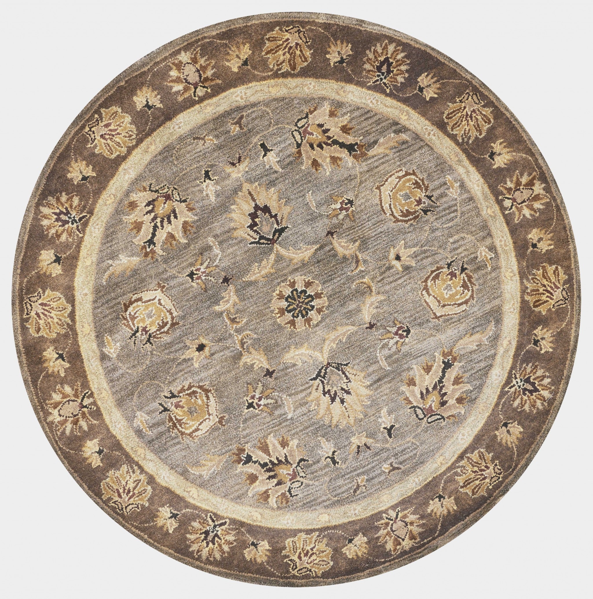 6' Grey Mocha Hand Tufted Traditional Round Indoor Area Rug Default Title