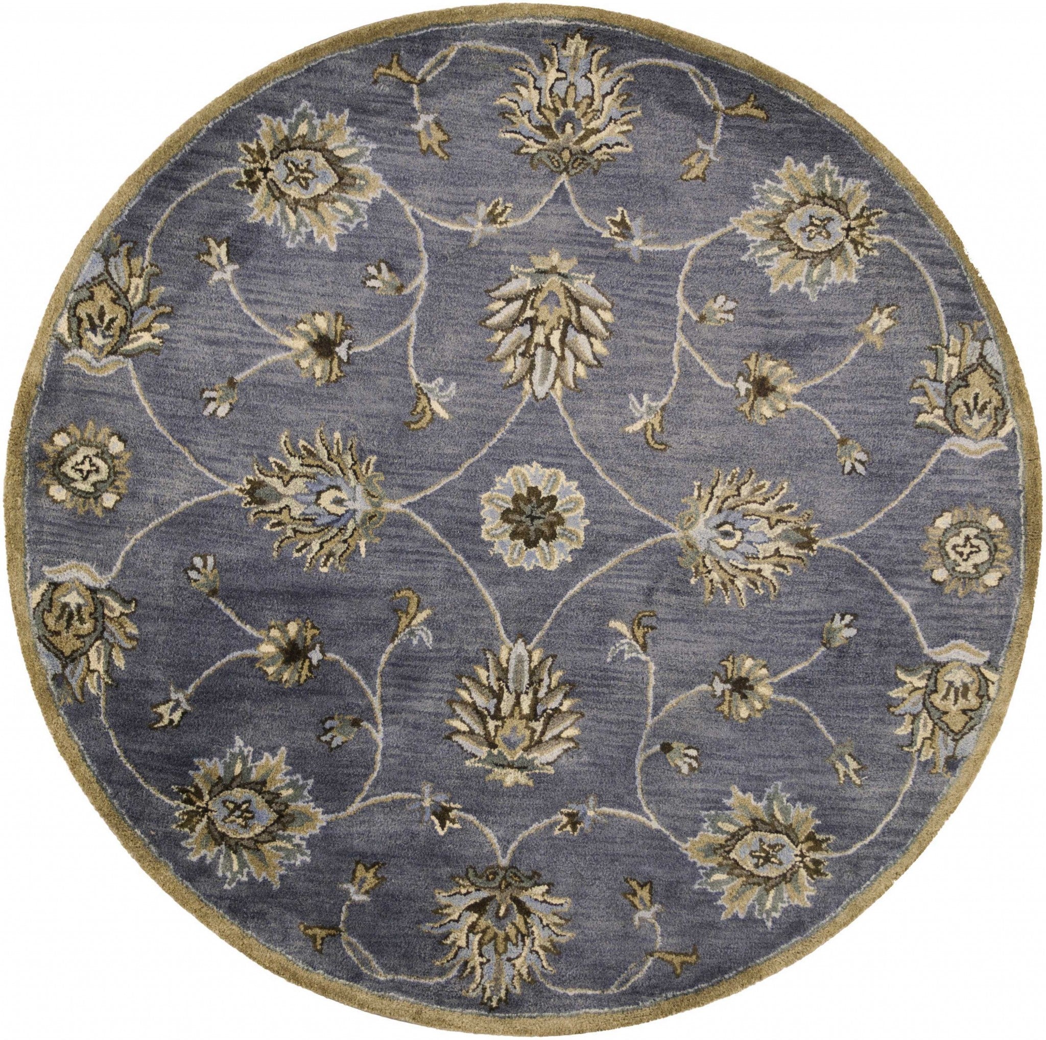 6' Midnight Blue Hand Tufted Traditional Round Indoor Area Rug Default Title