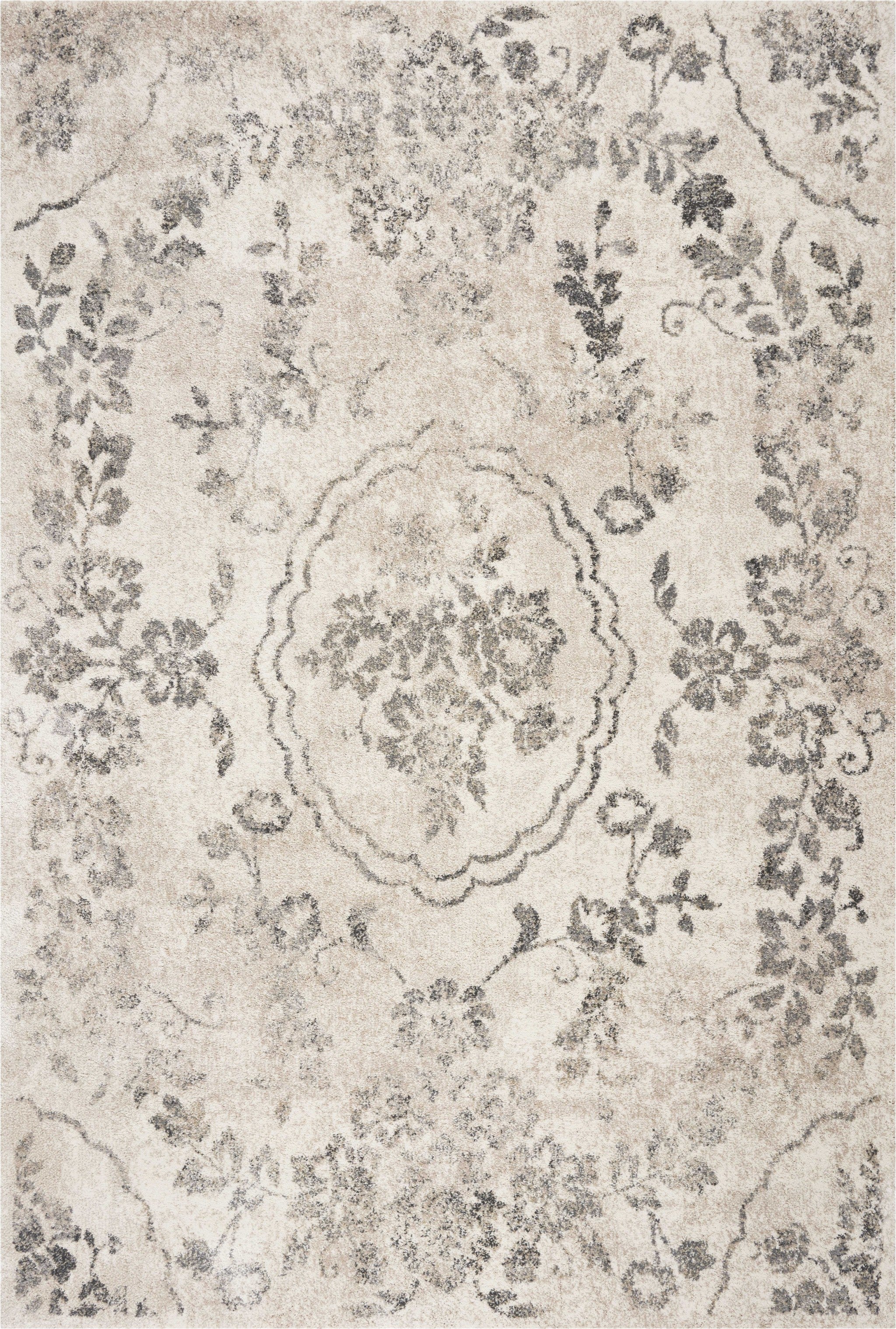 5'x8' Grey Machine Woven Distressed Floral Medallion Indoor Area Rug Default Title