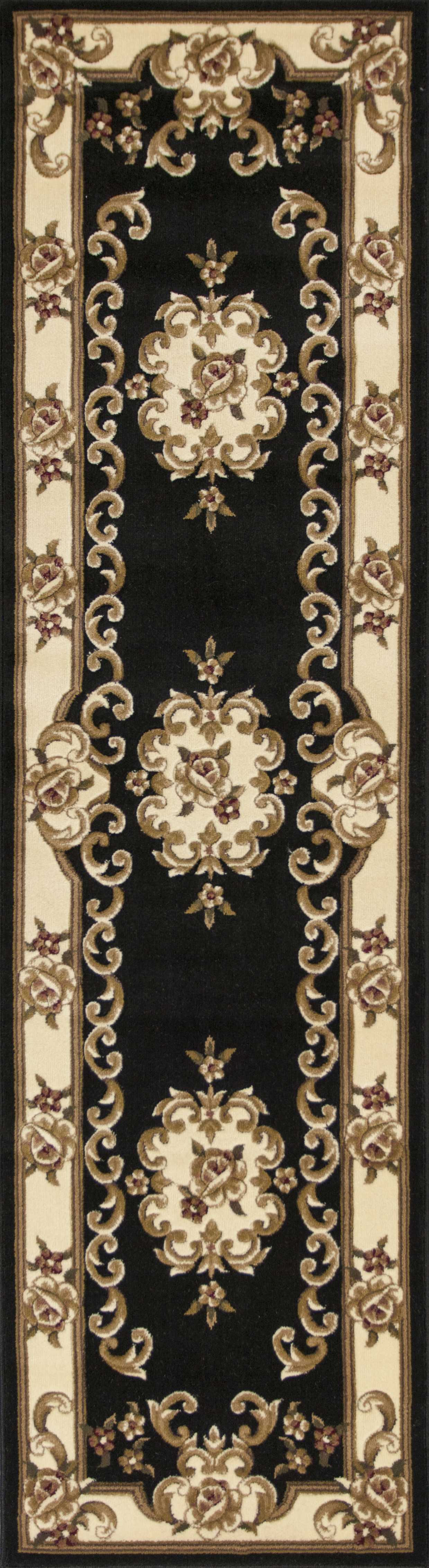 7' Round Black or Ivory Floral Bordered Indoor Area Rug