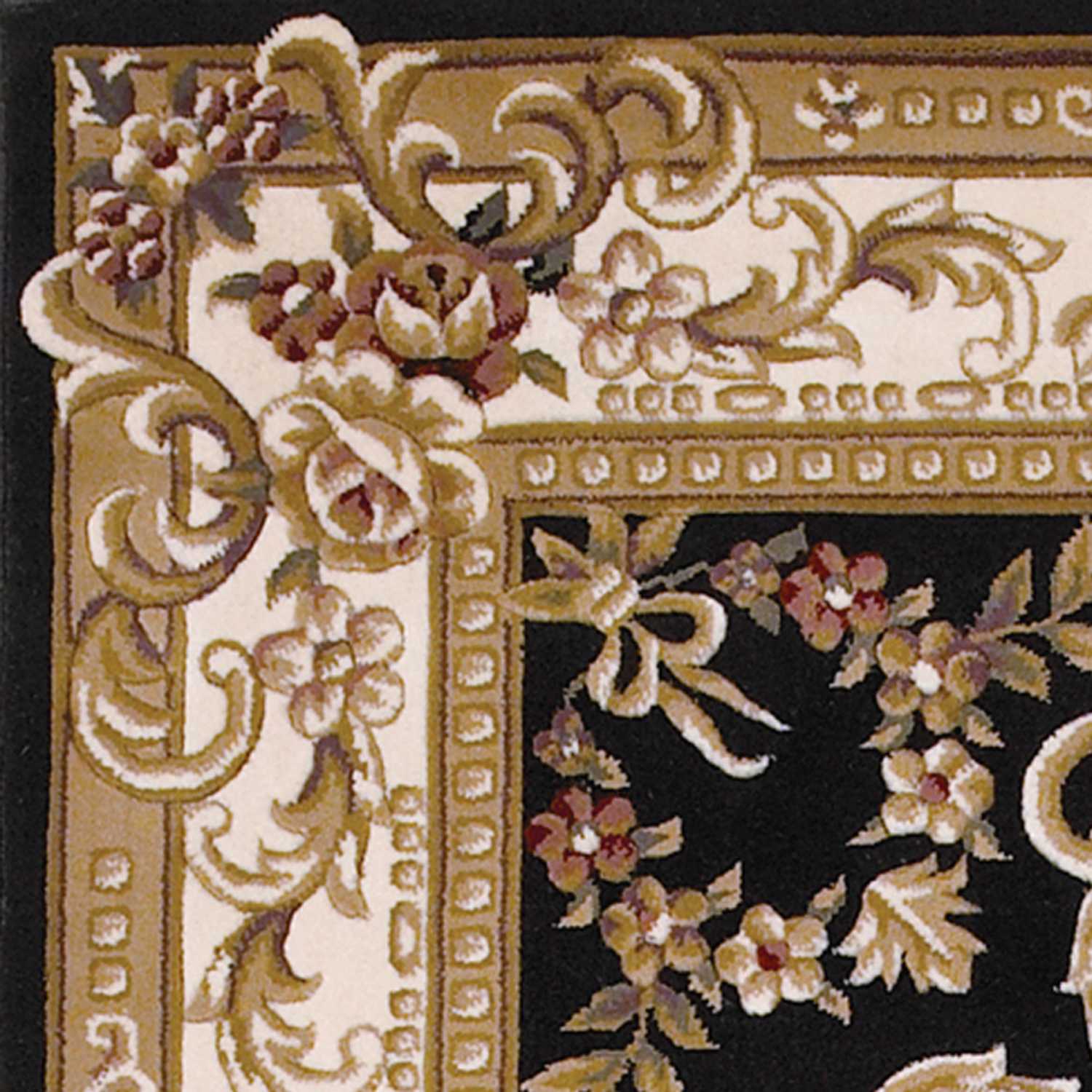 7' Round Black or Ivory Floral Bordered Indoor Area Rug