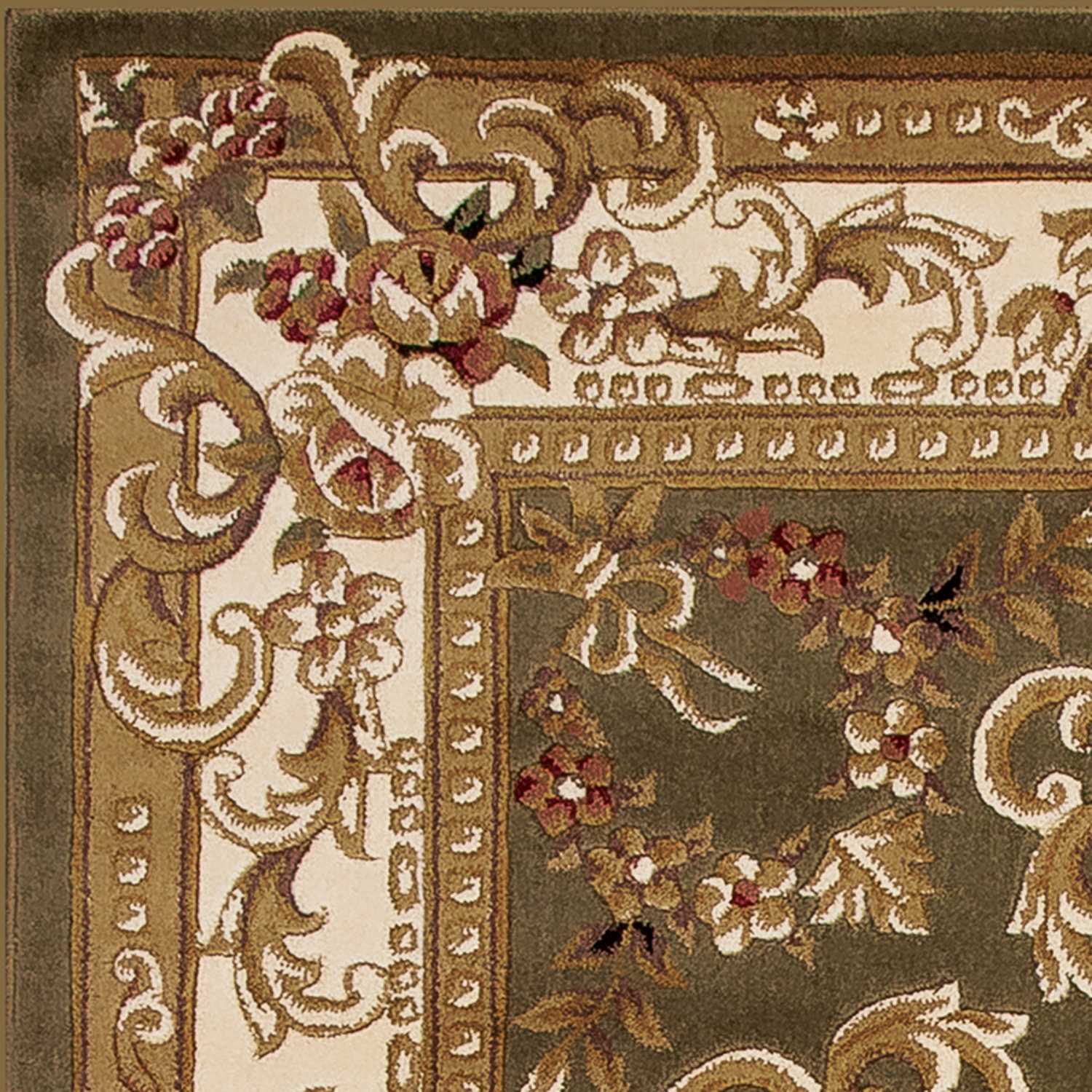 7' Round Green or Ivory Floral Bordered Indoor Area Rug