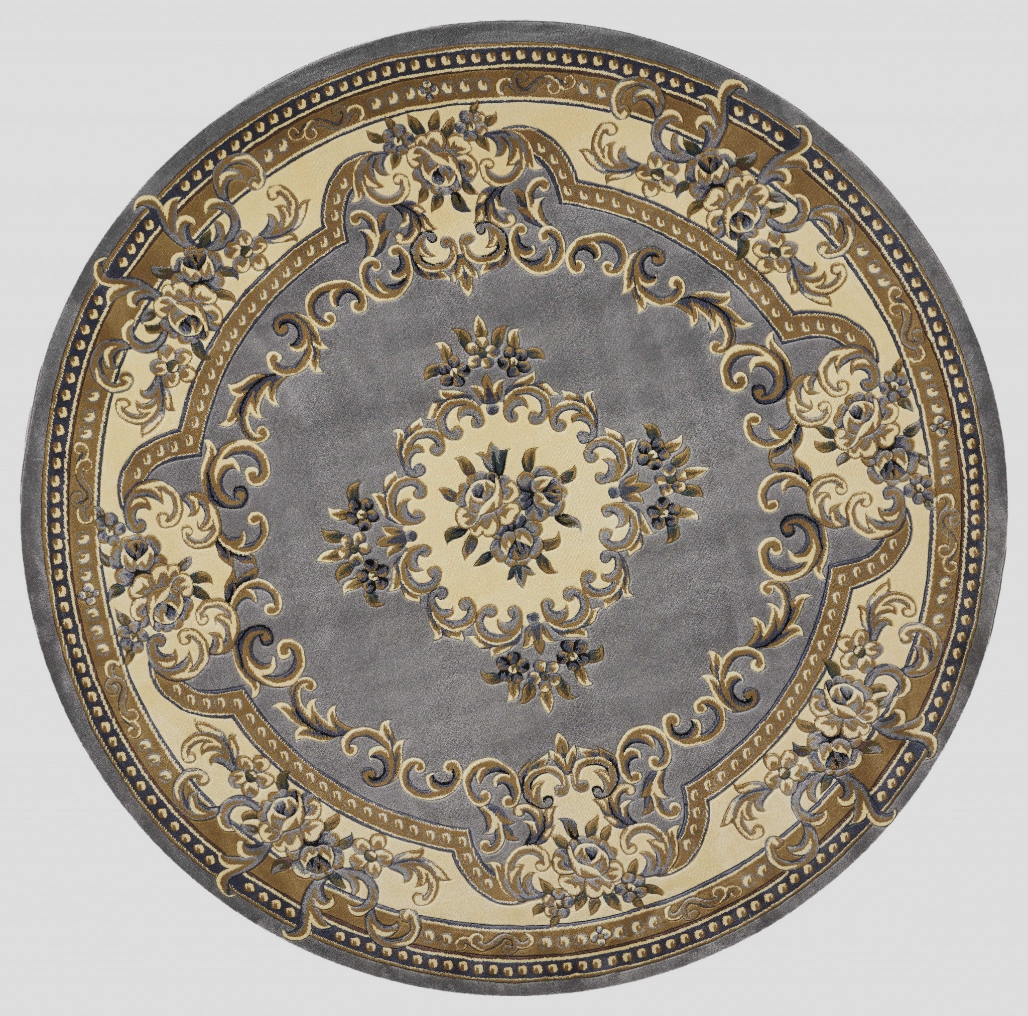 7' Round Slate Blue Floral Bordered Indoor Area Rug Default Title