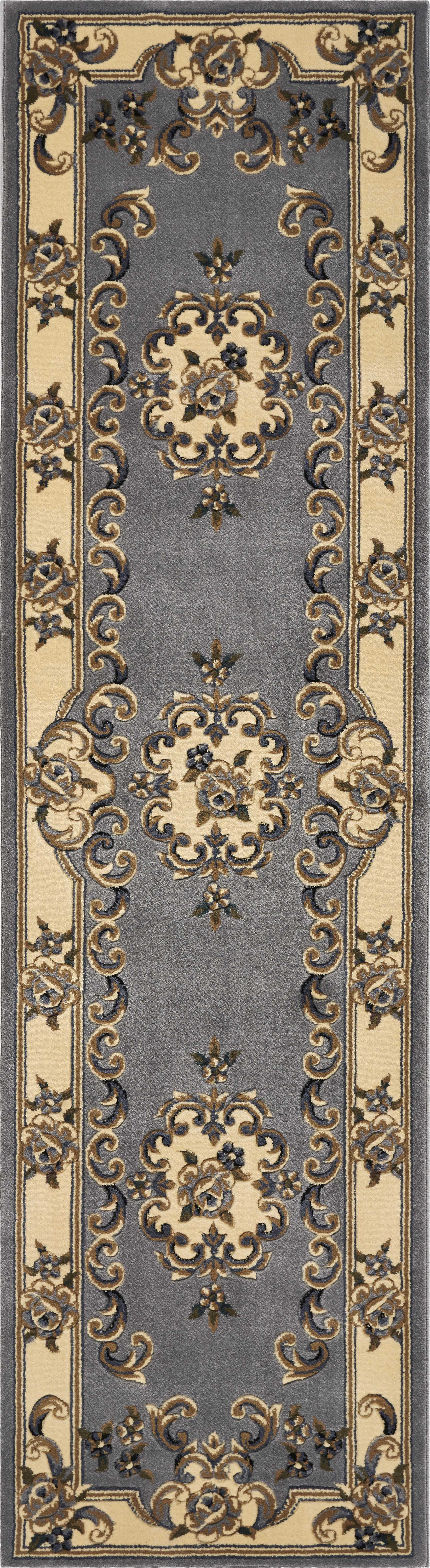 7' Round Slate Blue Floral Bordered Indoor Area Rug