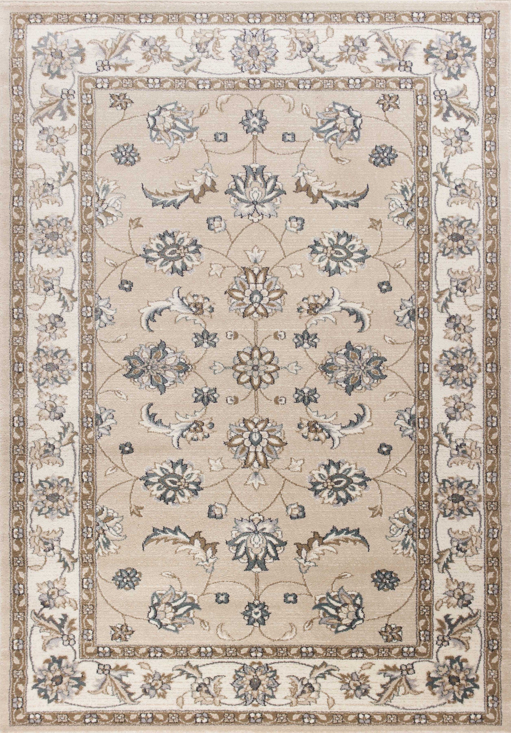 8' x 10' Beige or Ivory Floral Vine Bordered Indoor Area Rug Default Title