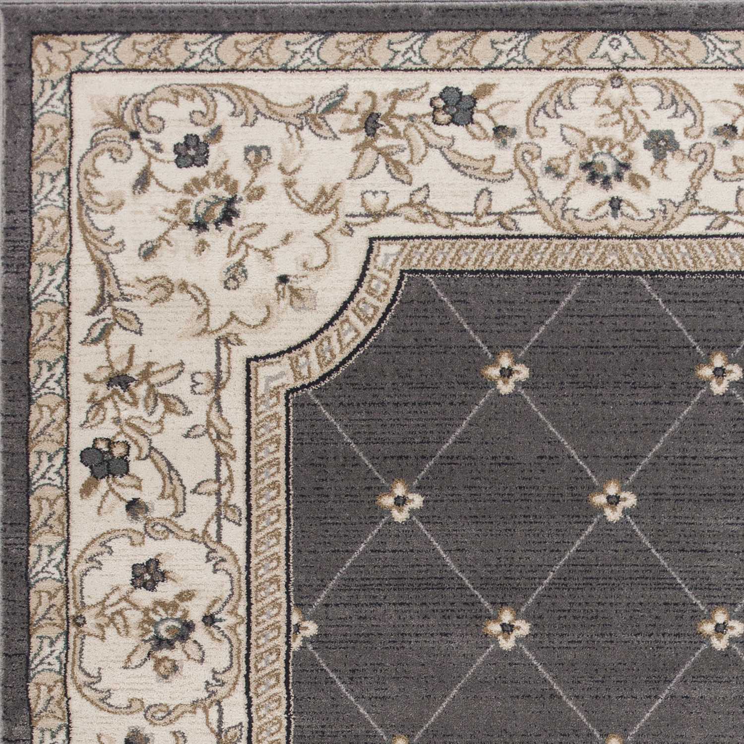 8' x 10' Grey or Ivory Diamond Floral Bordered Indoor Area Rug