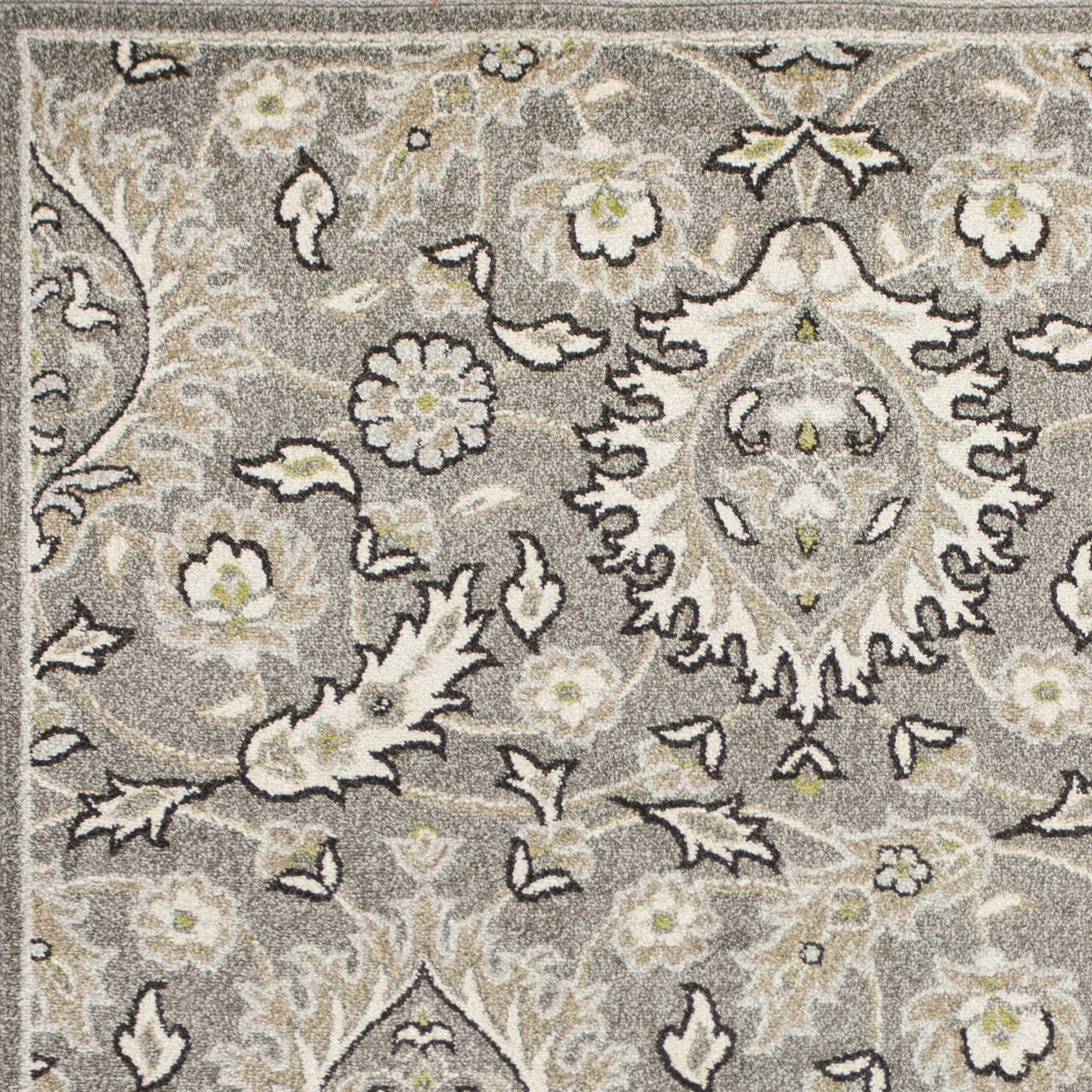 8'x11' Grey Machine Woven UV Treated Floral Traditional Indoor Outdoor Area Rug