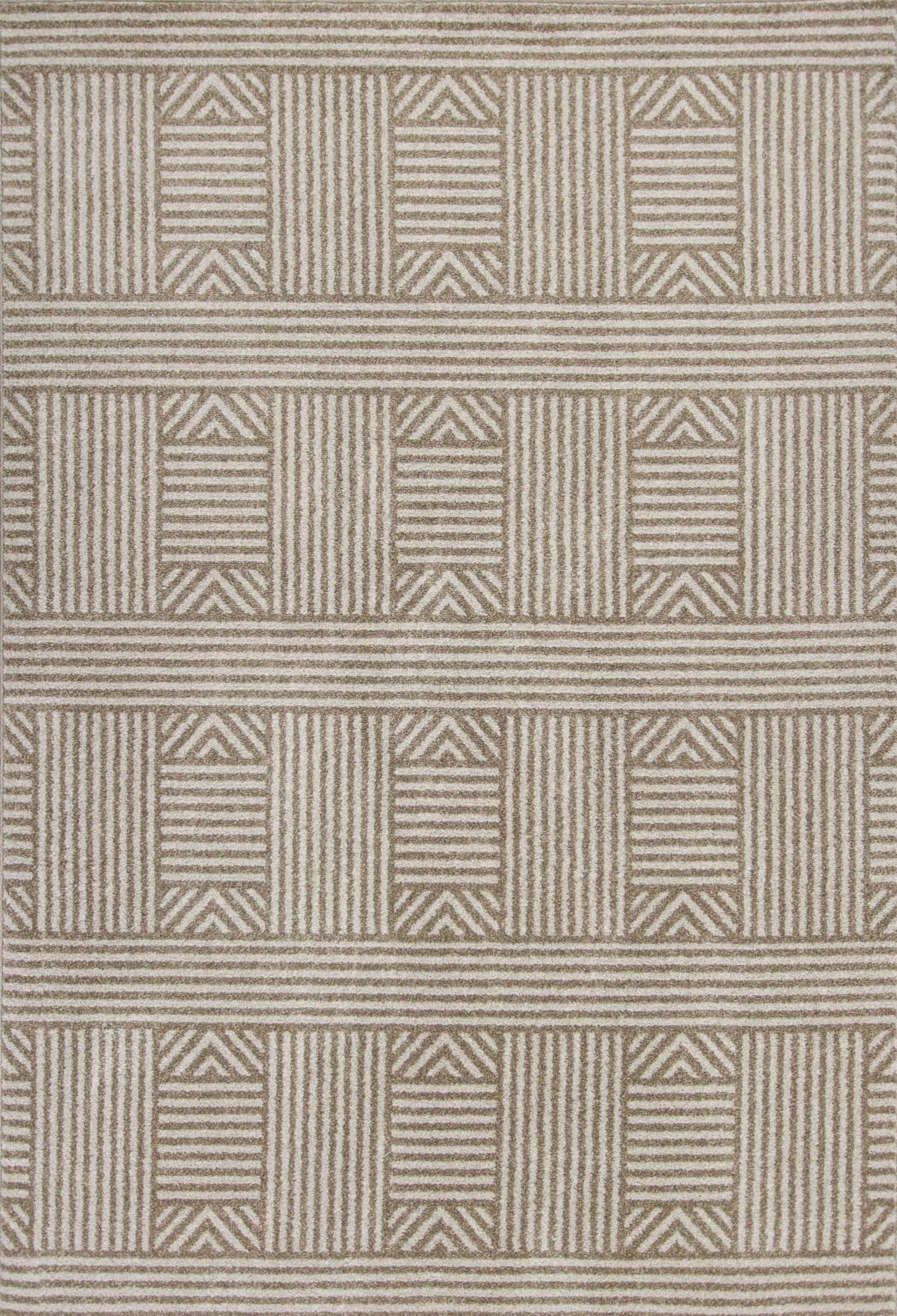 8'x11' Beige Machine Woven UV Treated Abstract Lines Indoor Outdoor Area Rug