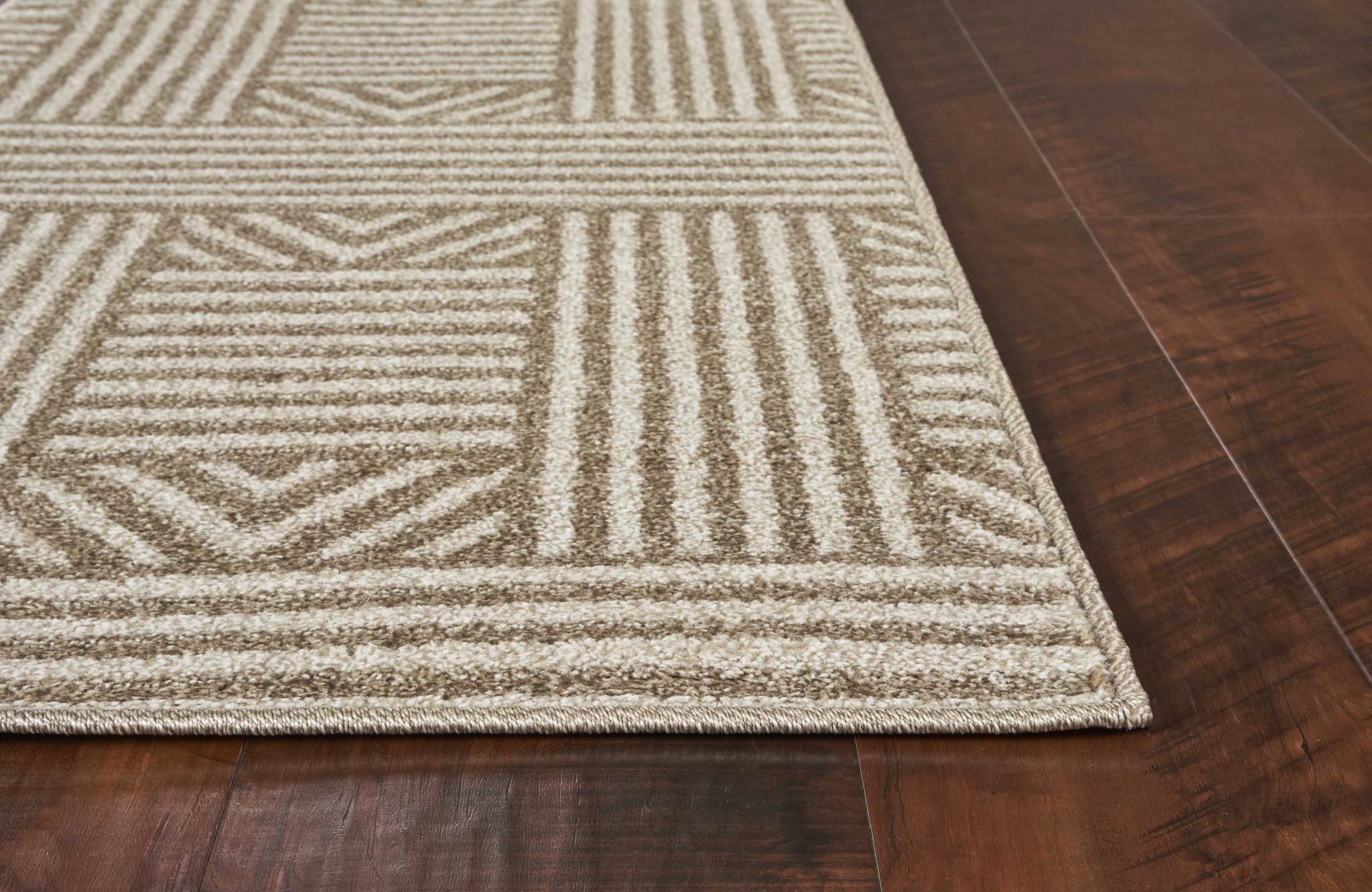 8'x11' Beige Machine Woven UV Treated Abstract Lines Indoor Outdoor Area Rug