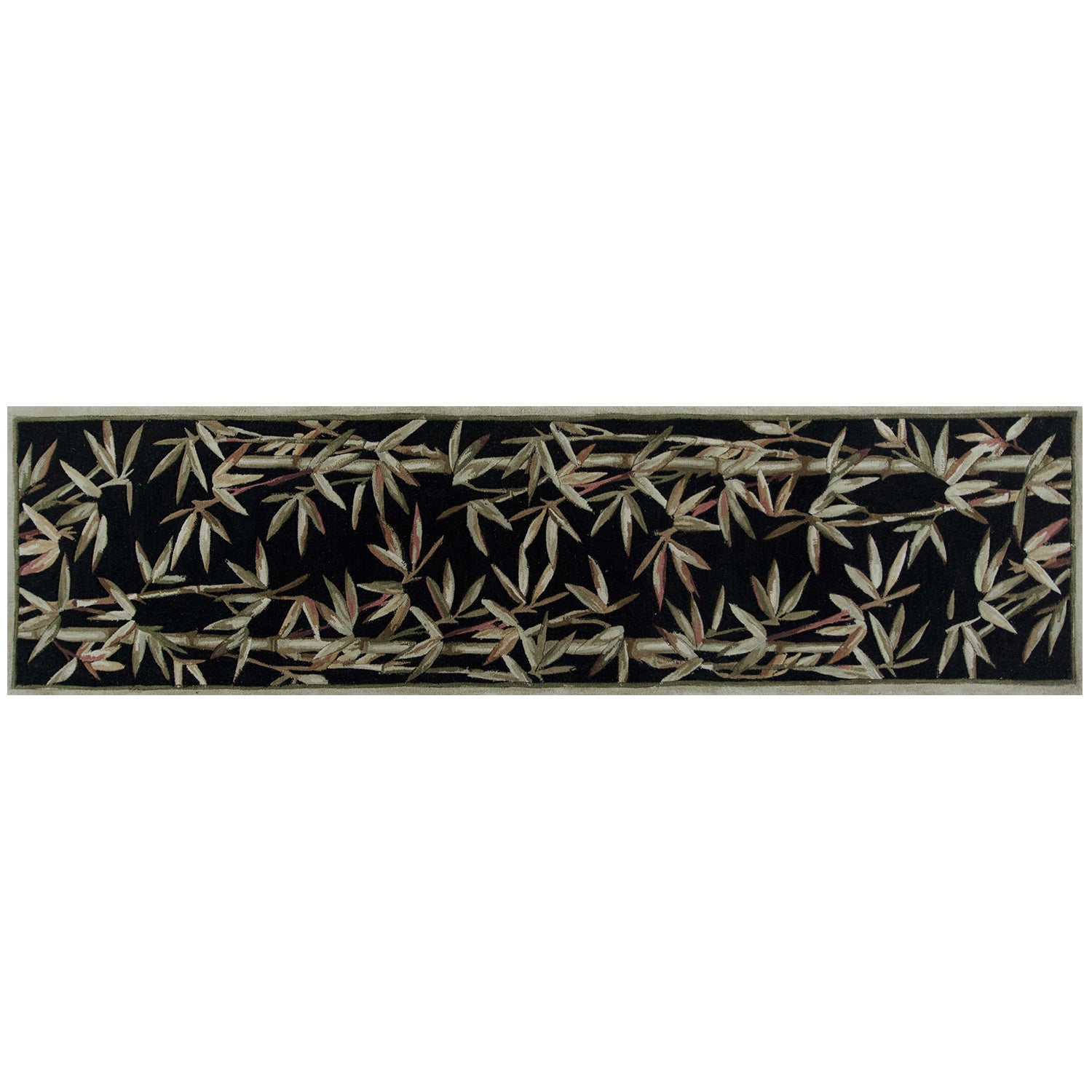 10' Black Hand Tufted Bordered Tropical Bamboo Indoor Runner Rug