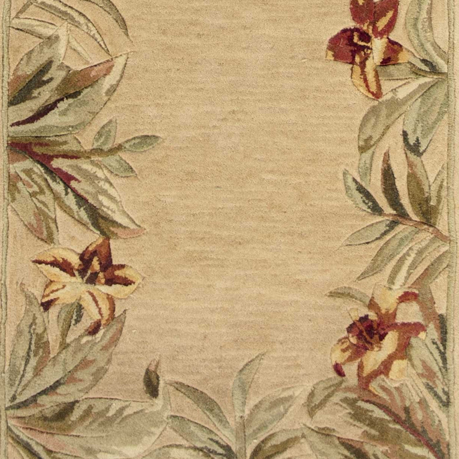 10' Ivory Hand Tufted Bordered Tropical Plants Indoor Runner Rug