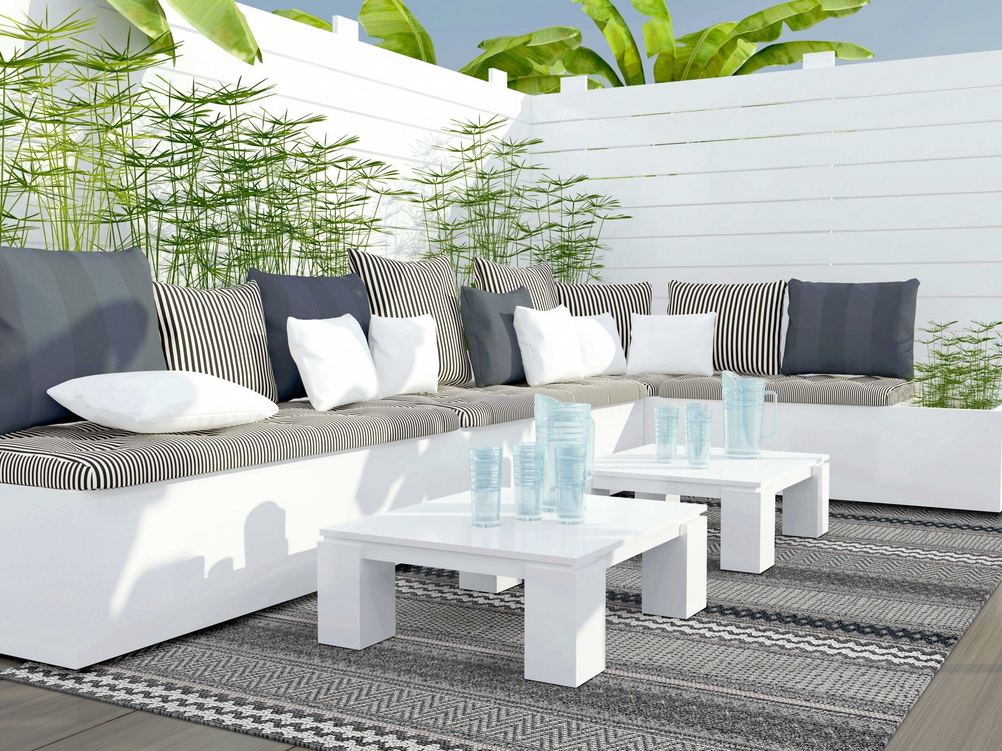 7' Round Polypropylene Grey or  Blue Area Rug