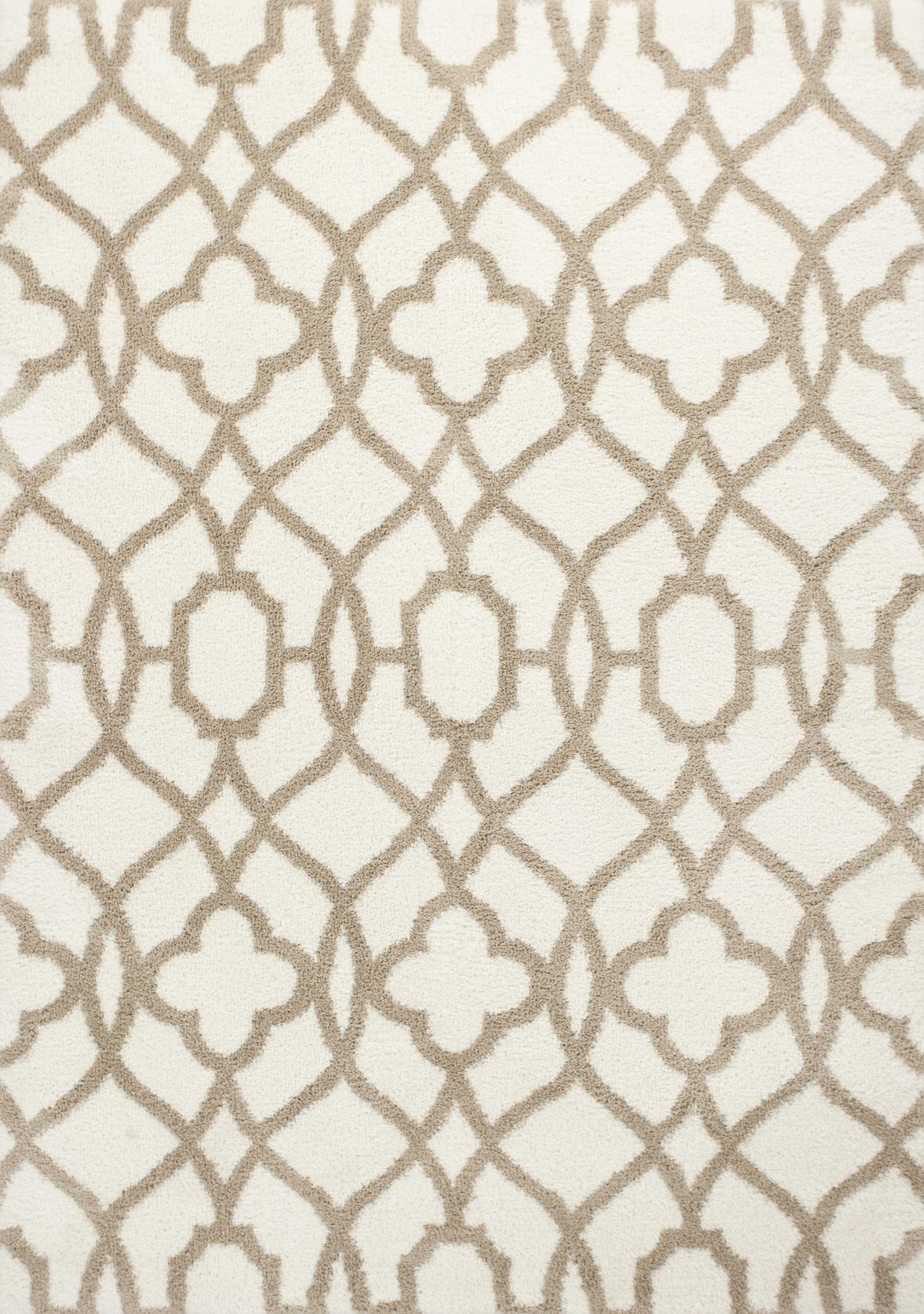 5' x 8' Ivory or Beige Geometric Trellis Microfiber Indoor Area Rug Default Title