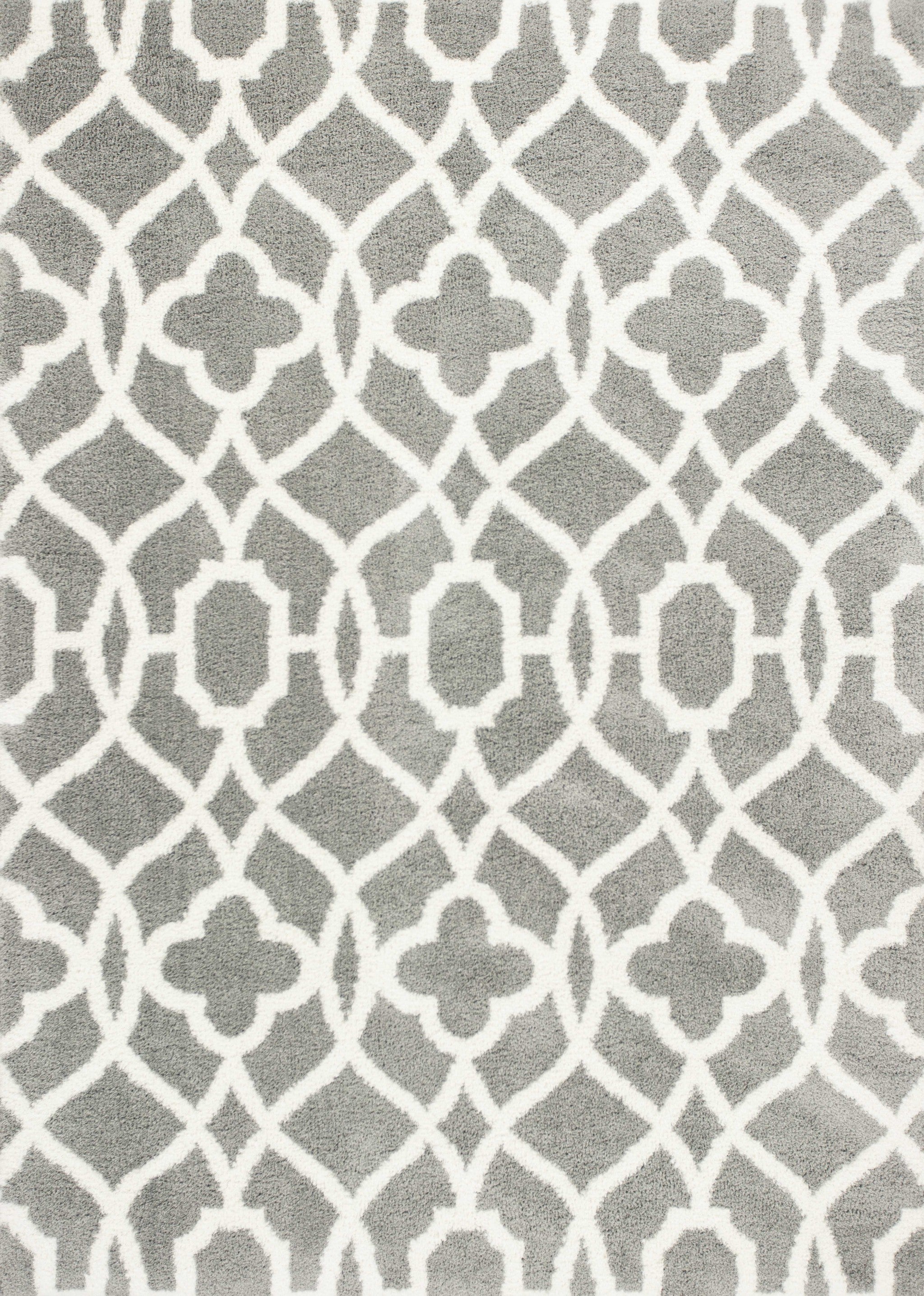 5'x8' Grey Ivory Machine Woven Ogee Indoor Area Rug Default Title