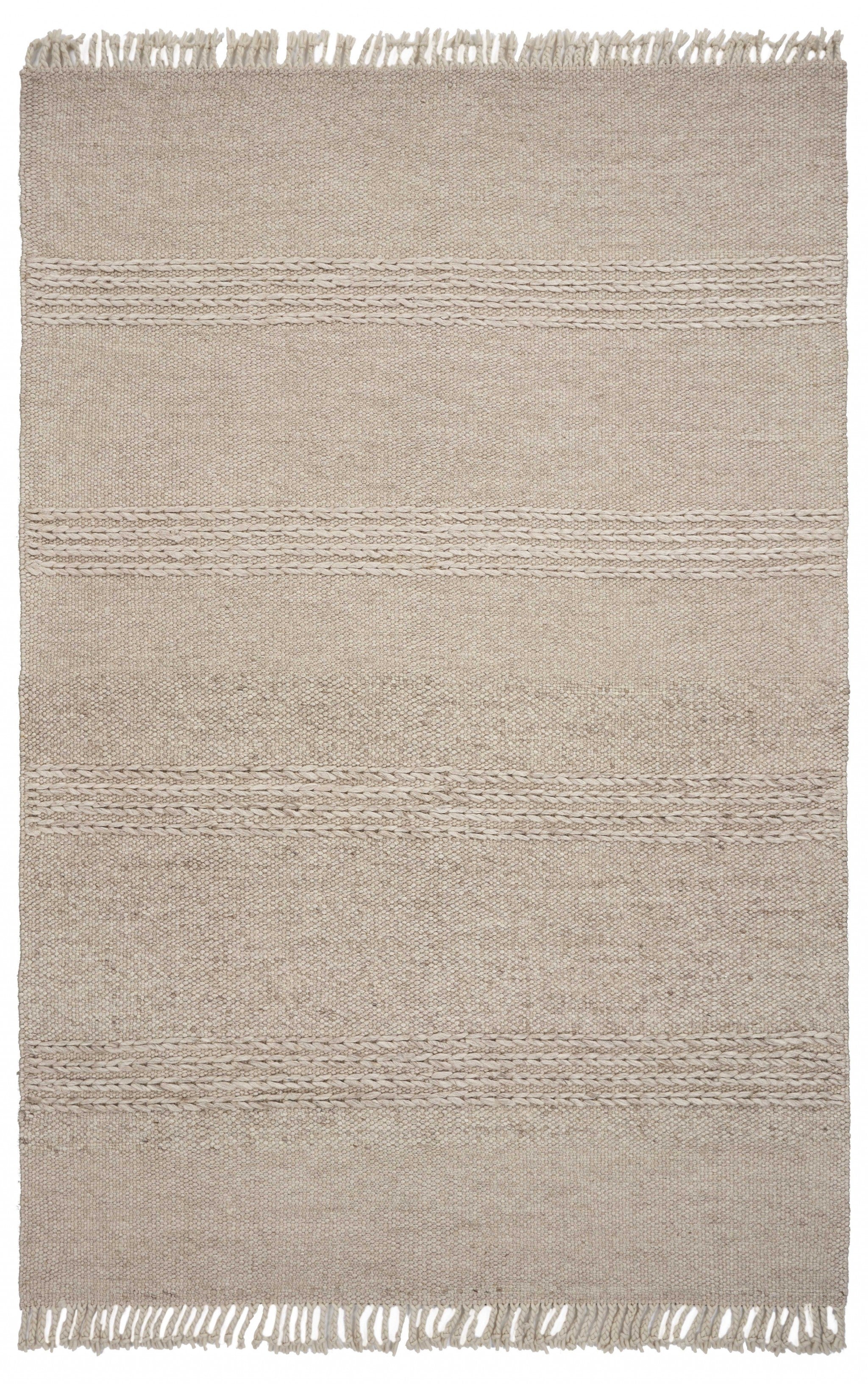 5' x 8' Natural Plain Wool Indoor Area Rug with Fringe Default Title