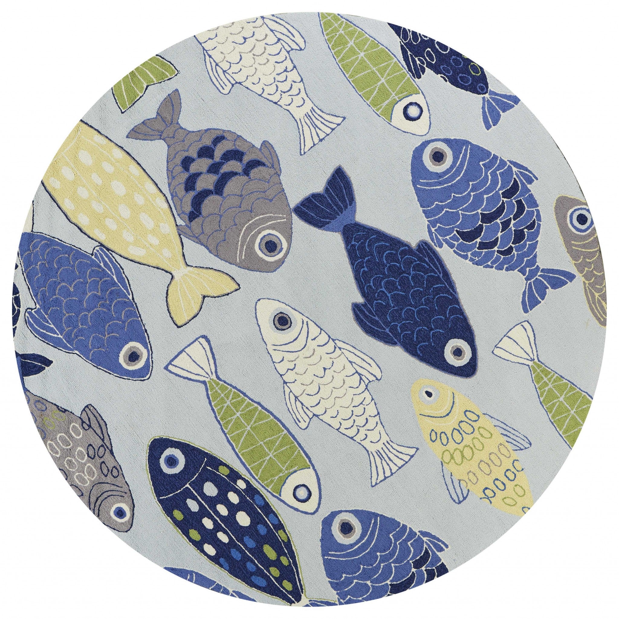 7' Round Light Blue School of Fish Indoor Area Rug Default Title